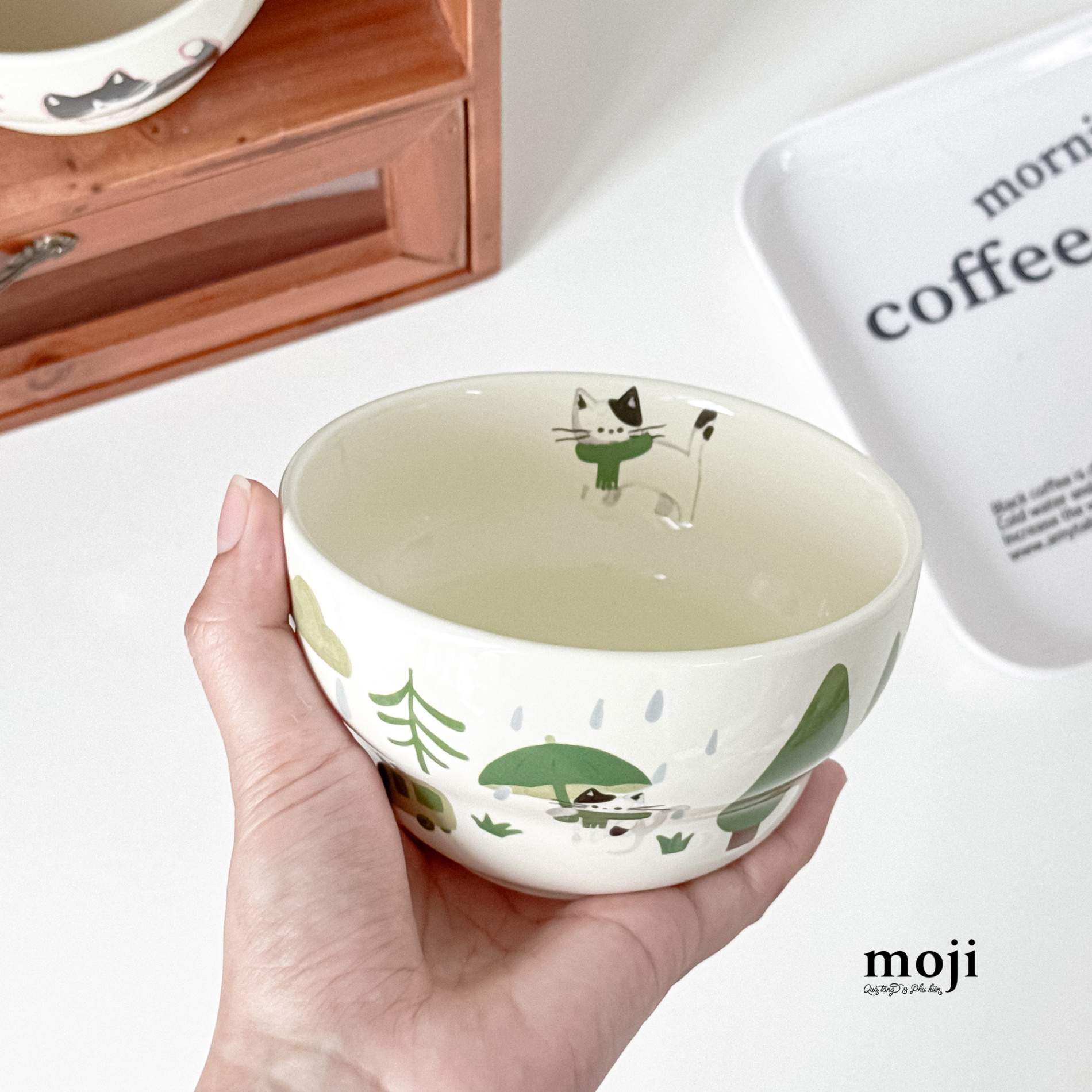 Chén bát gốm sứ Cute cat winter rừng cây 7x12