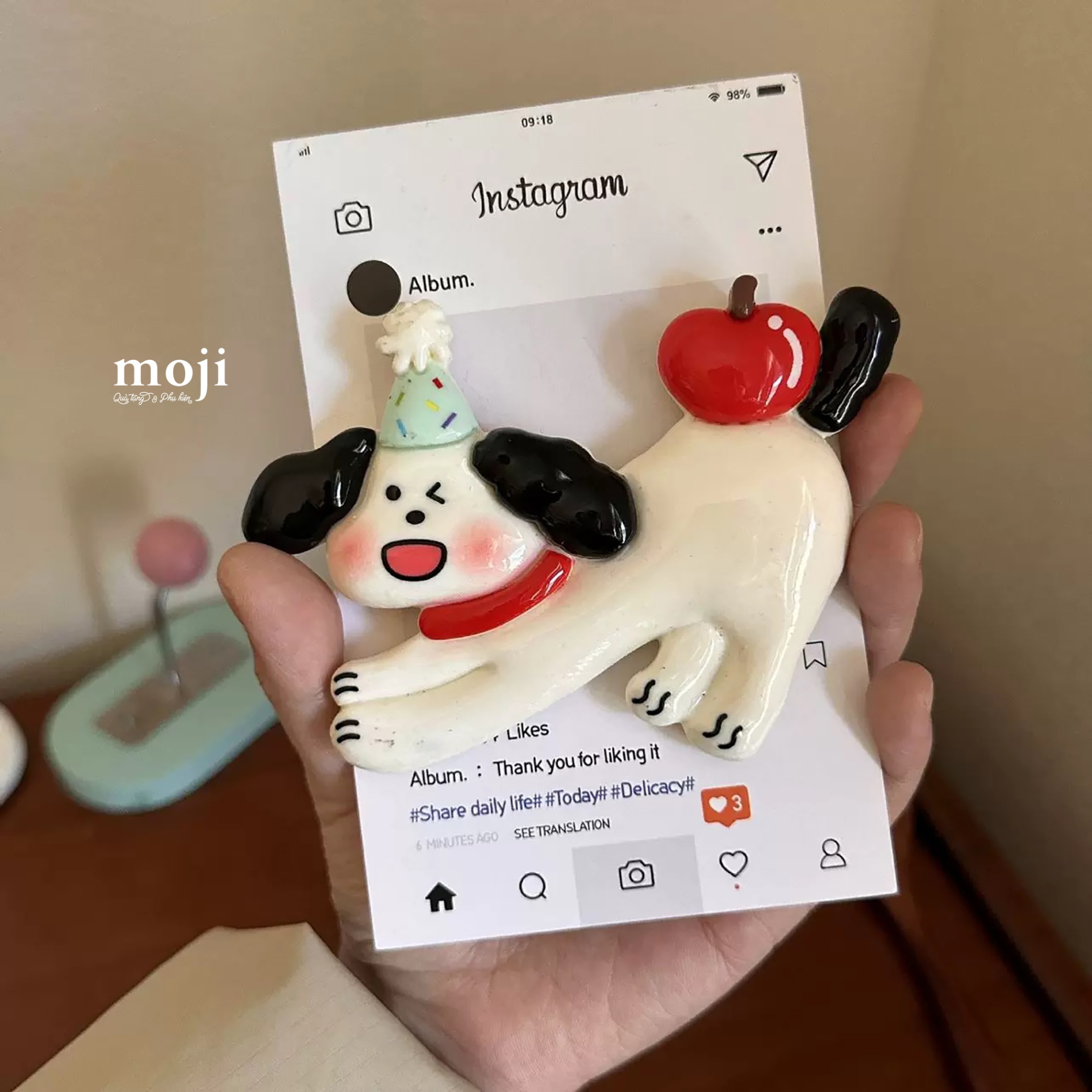 Dán tủ lạnh trang trí Cute dog đội mũ party little fruit