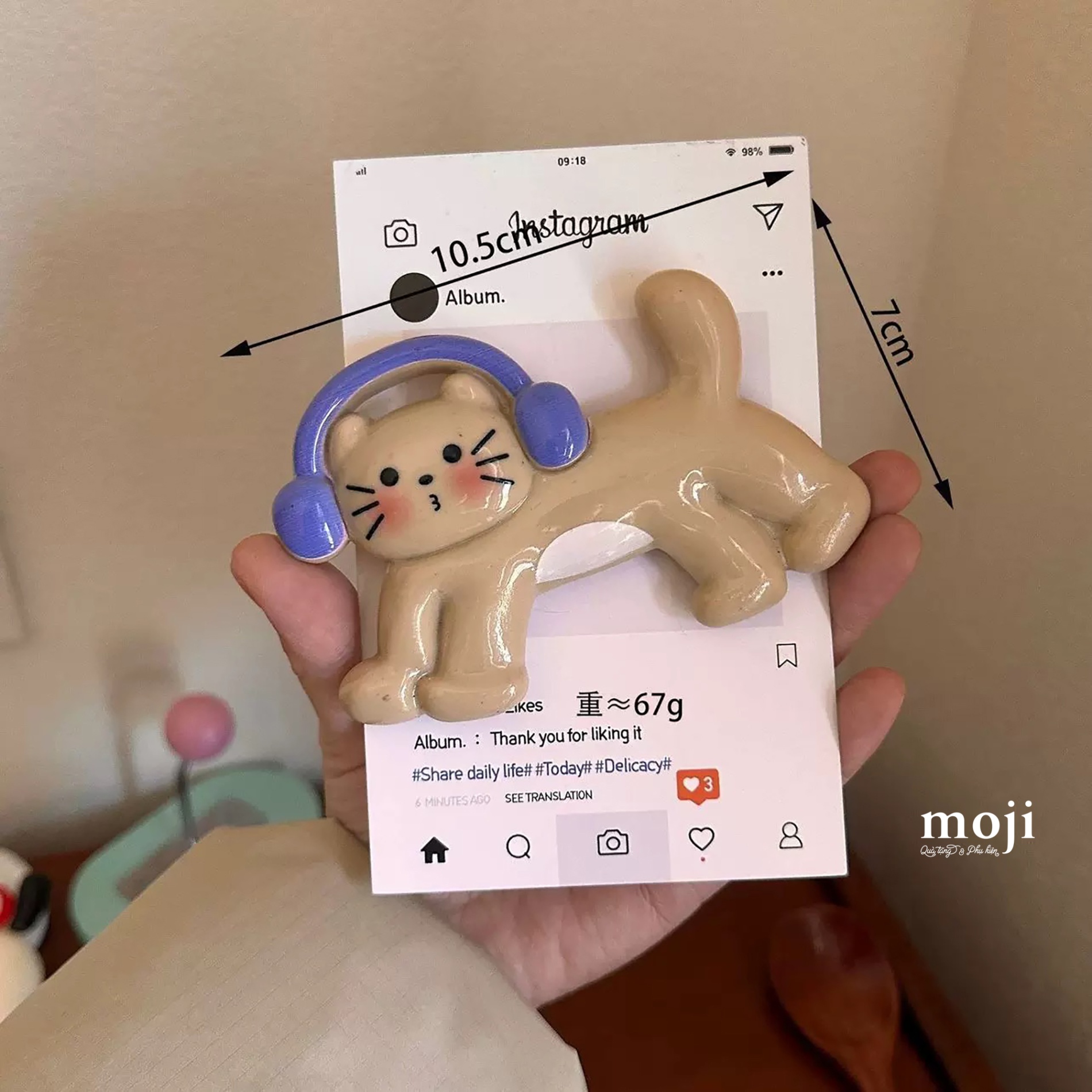 Dán tủ lạnh trang trí Cute cat mèo nghe nhạc
