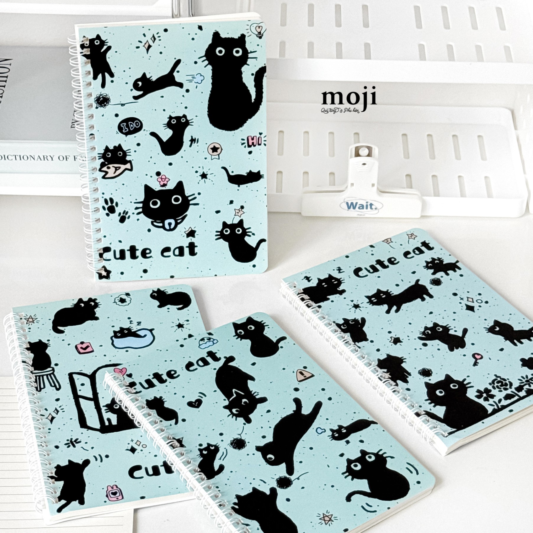 Sổ vở lò xo MJ Black cat cute cat light dust texture art style 14x20