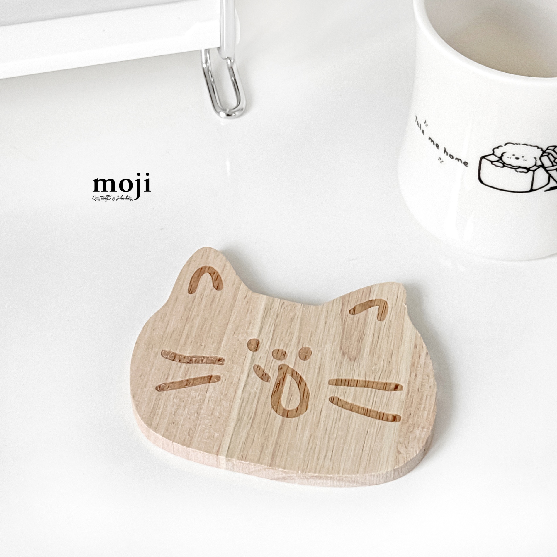Lót cốc gỗ Cat face biểu cảm 8x10