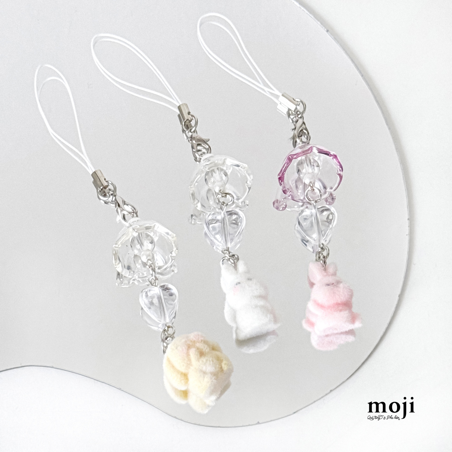 Móc đeo điện thoại Cute animal lông ngắn màu sắc heart mũ chuông