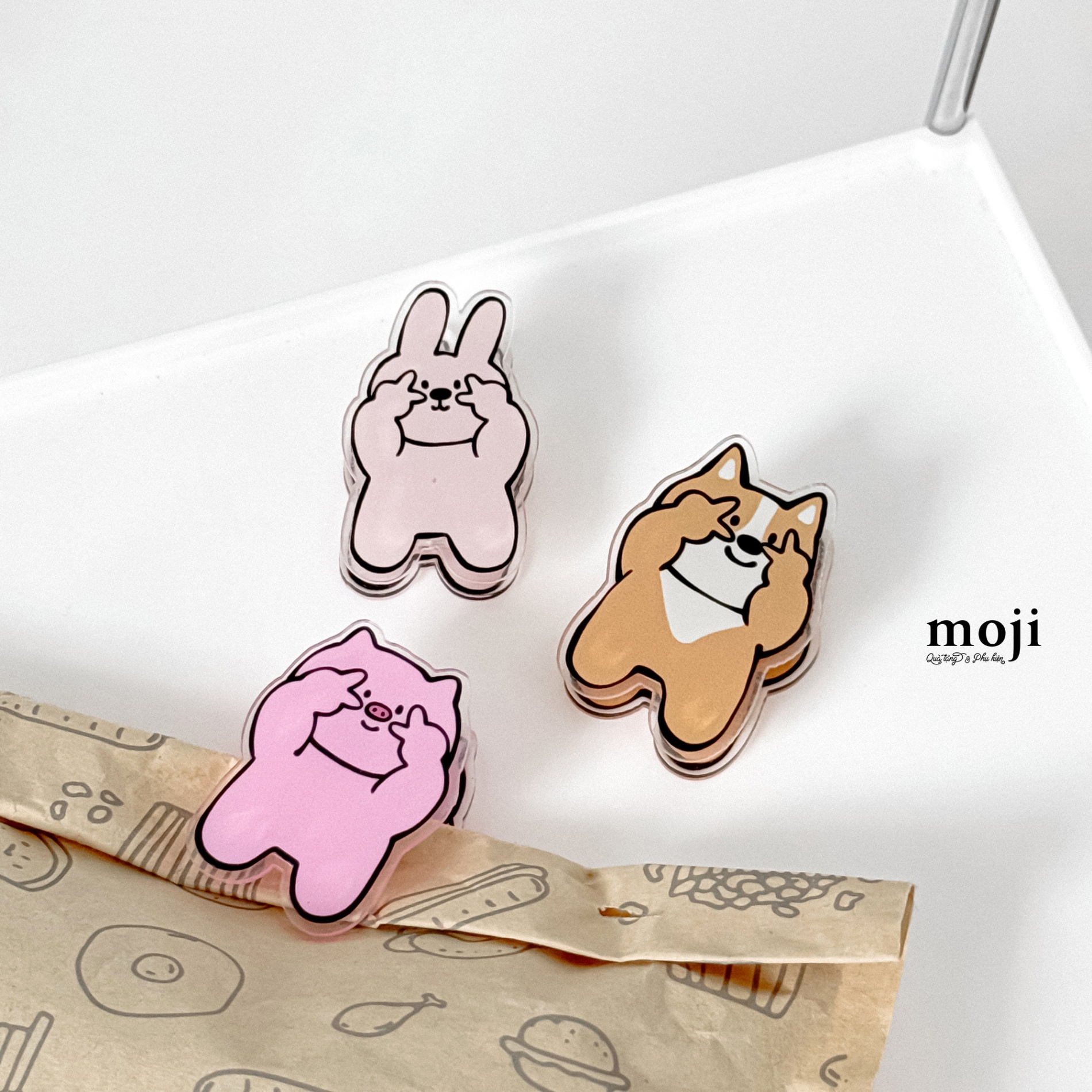 Kẹp tài liệu mini acrylic Funny animal đứng say hi
