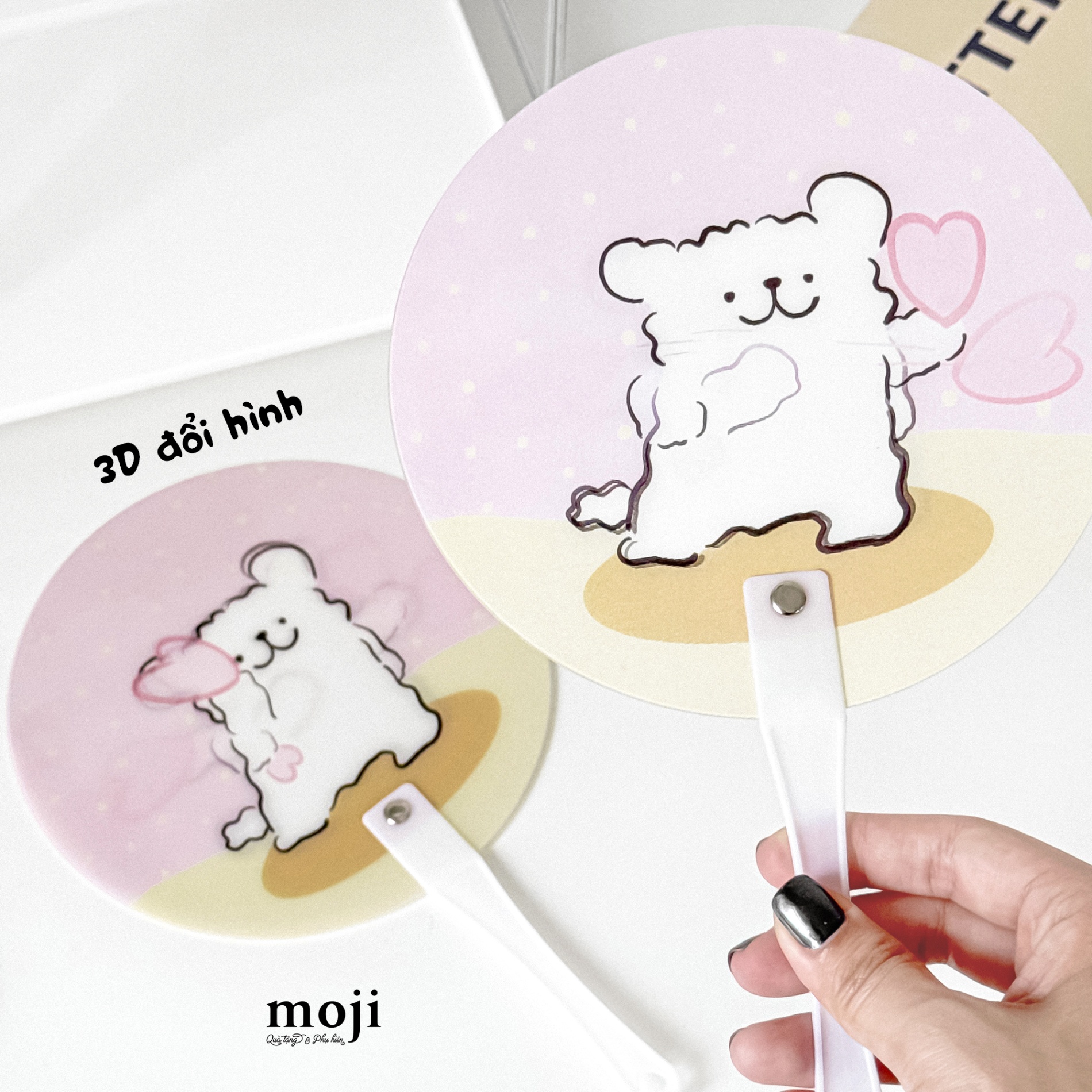 Quạt nhựa cầm tay MJ Cute dog thả tim 3D