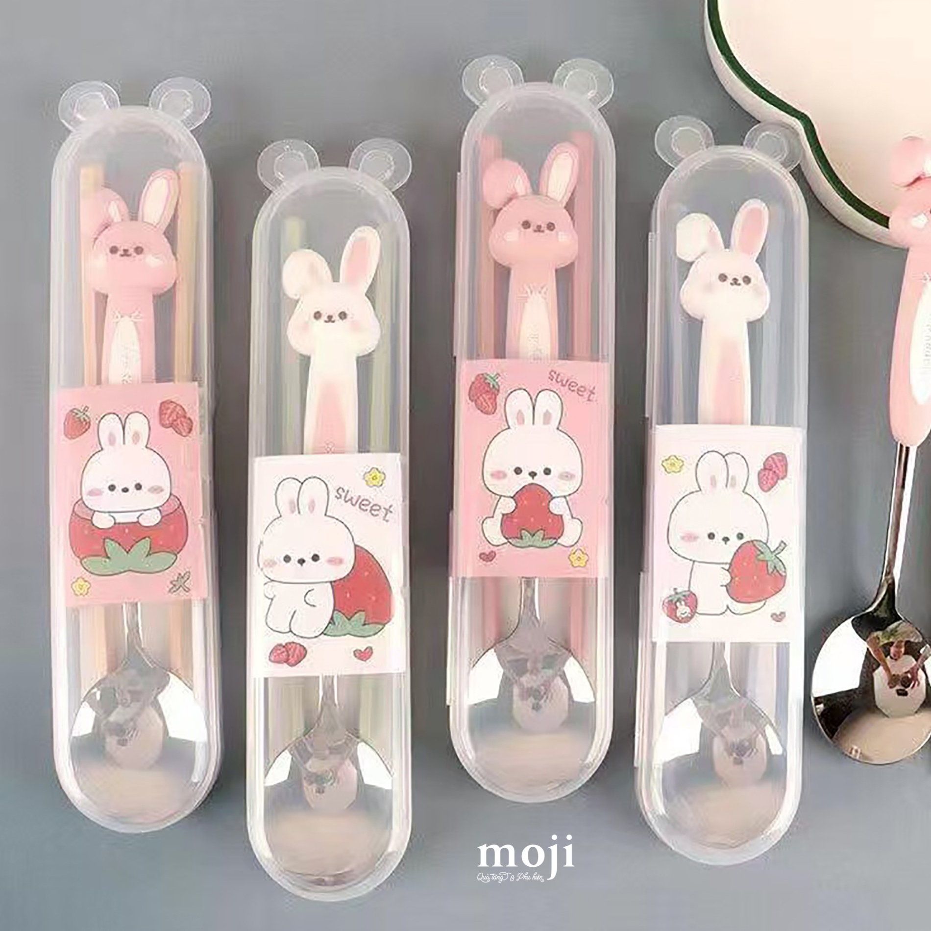 Bộ thìa đũa Rabbit thỏ má béo 1 tai cụp