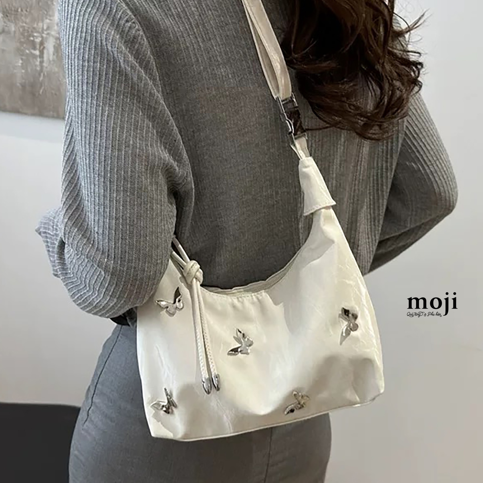 Túi đeo da nhiều silver butterfly nền màu 9x22x22
