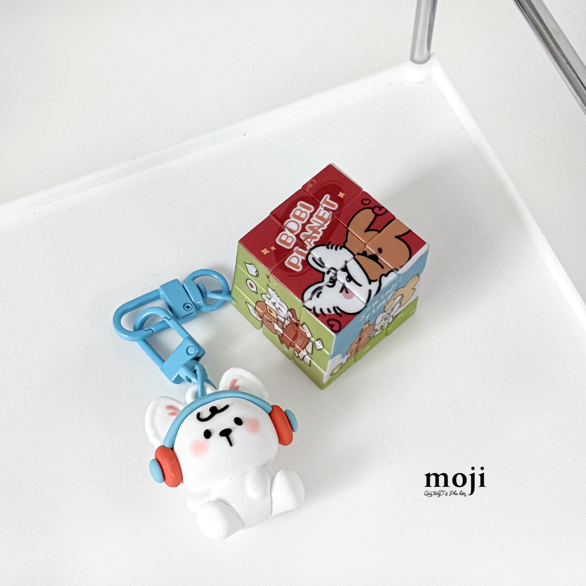 Móc khóa MJ Cute dog đeo tai nghe rubik set2