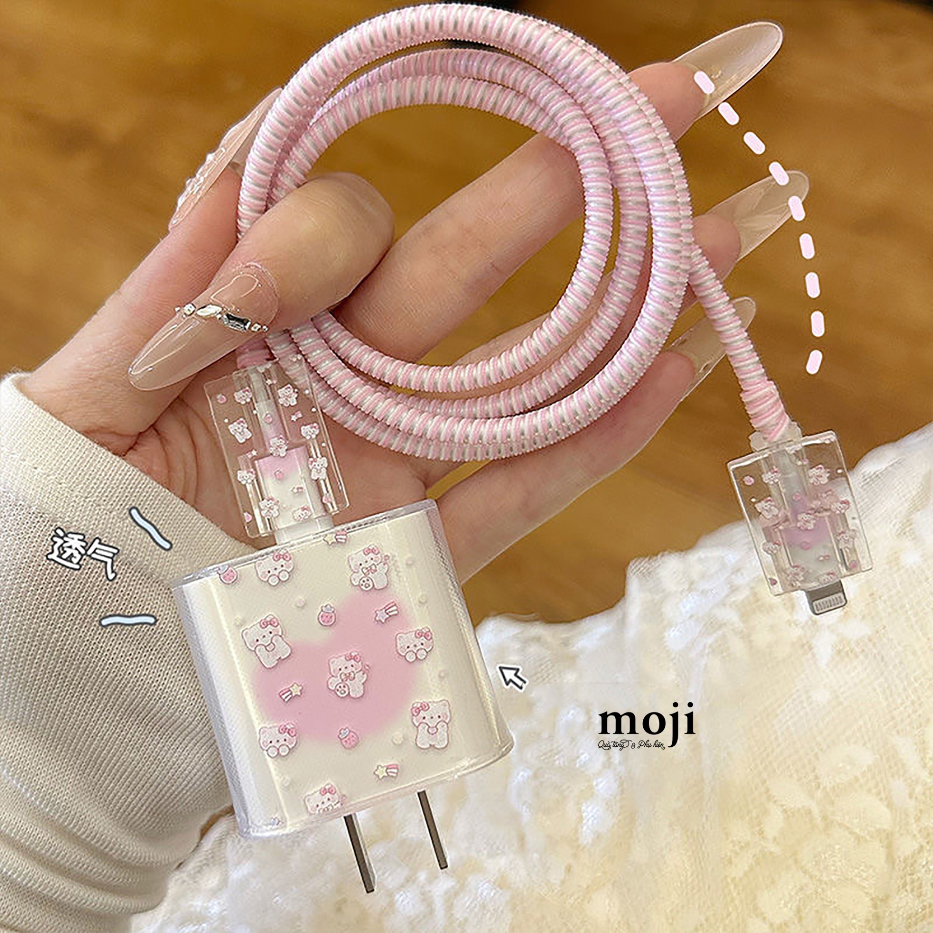 Bảo vệ củ sạc cáp sạc nhanh iPhone Baby bear bow nơ fruit ngôi sao
