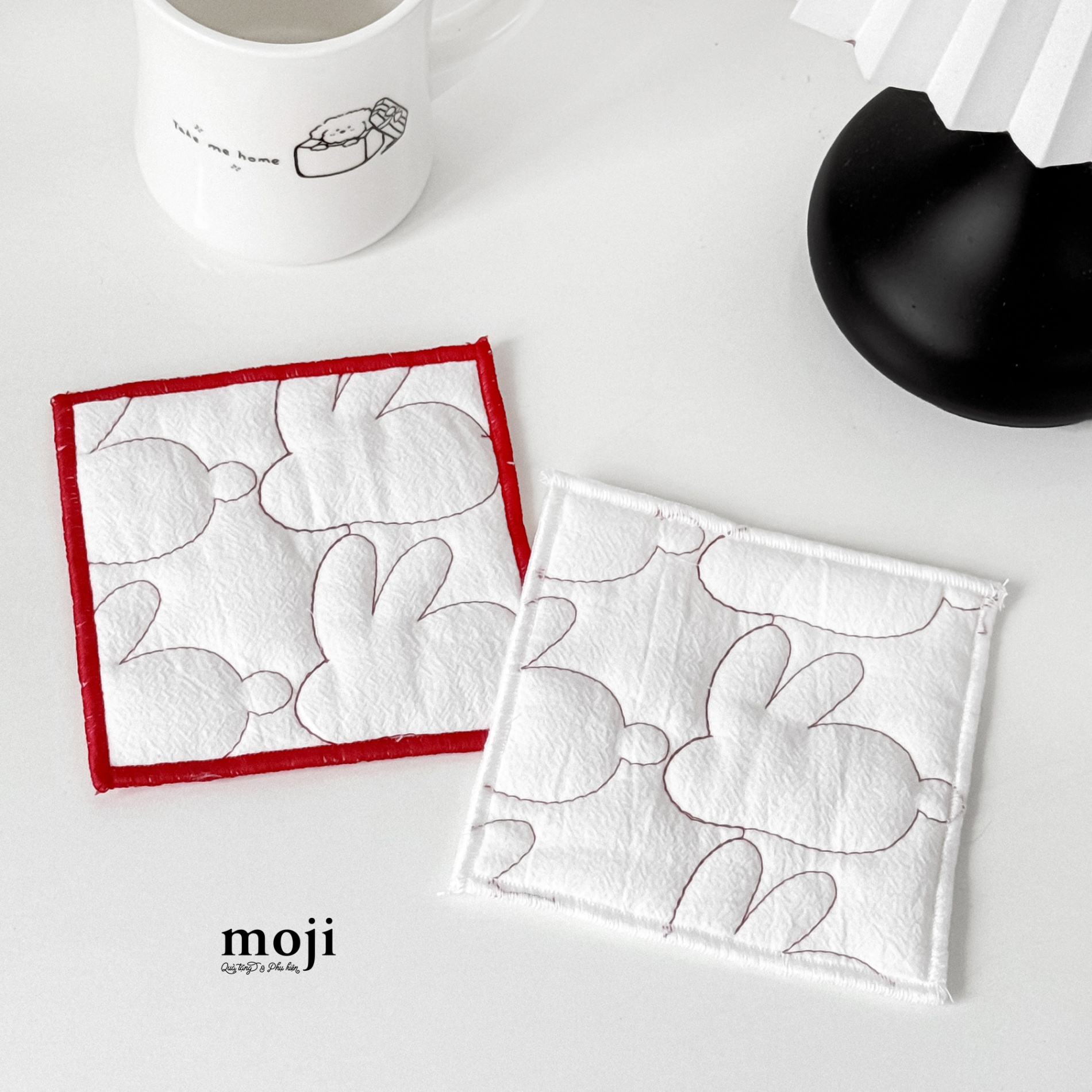 Lót cốc vải Rabbit thỏ viền màu 12x12