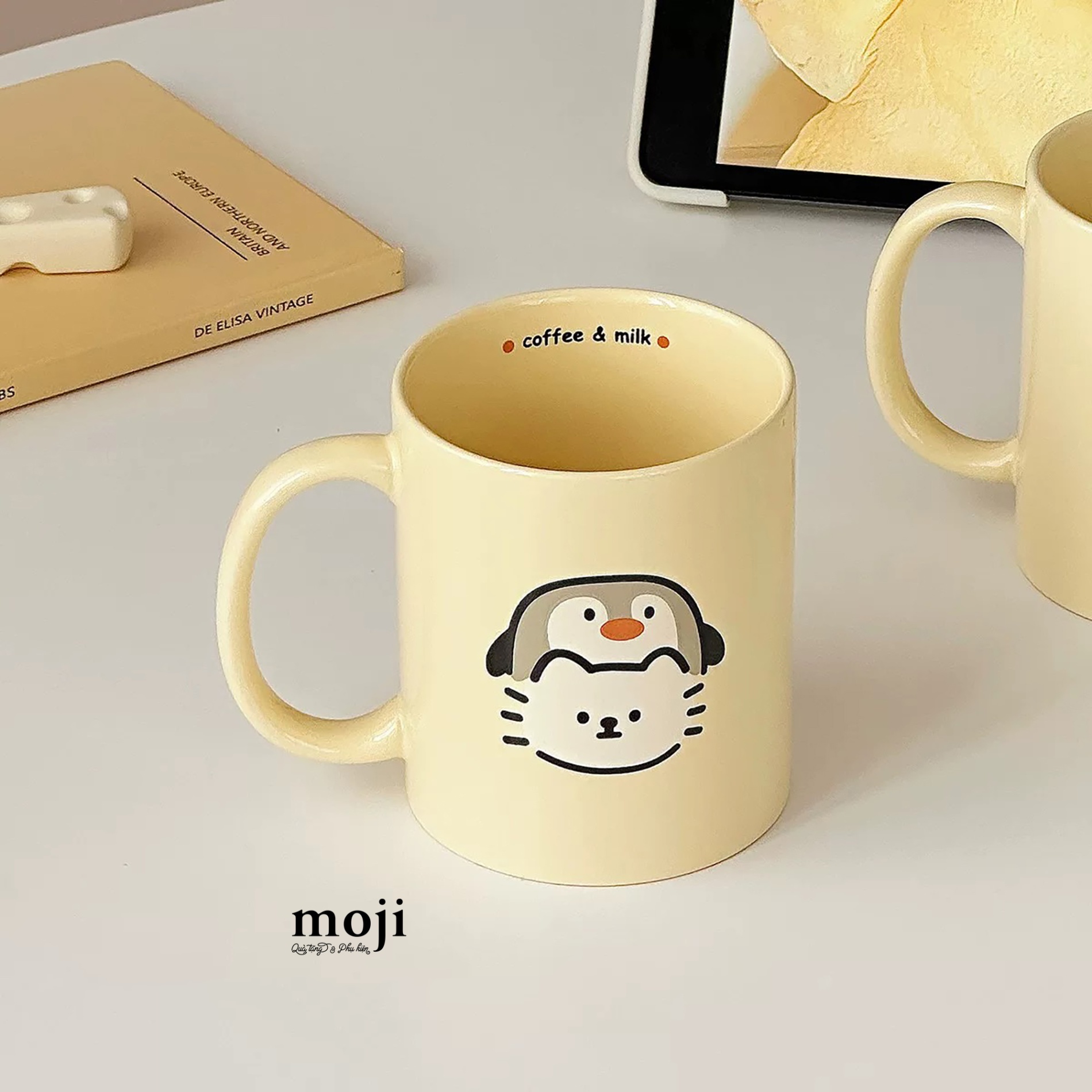 Ly cốc sứ Cute cat cosplay penguin face coffee and milk 350ml