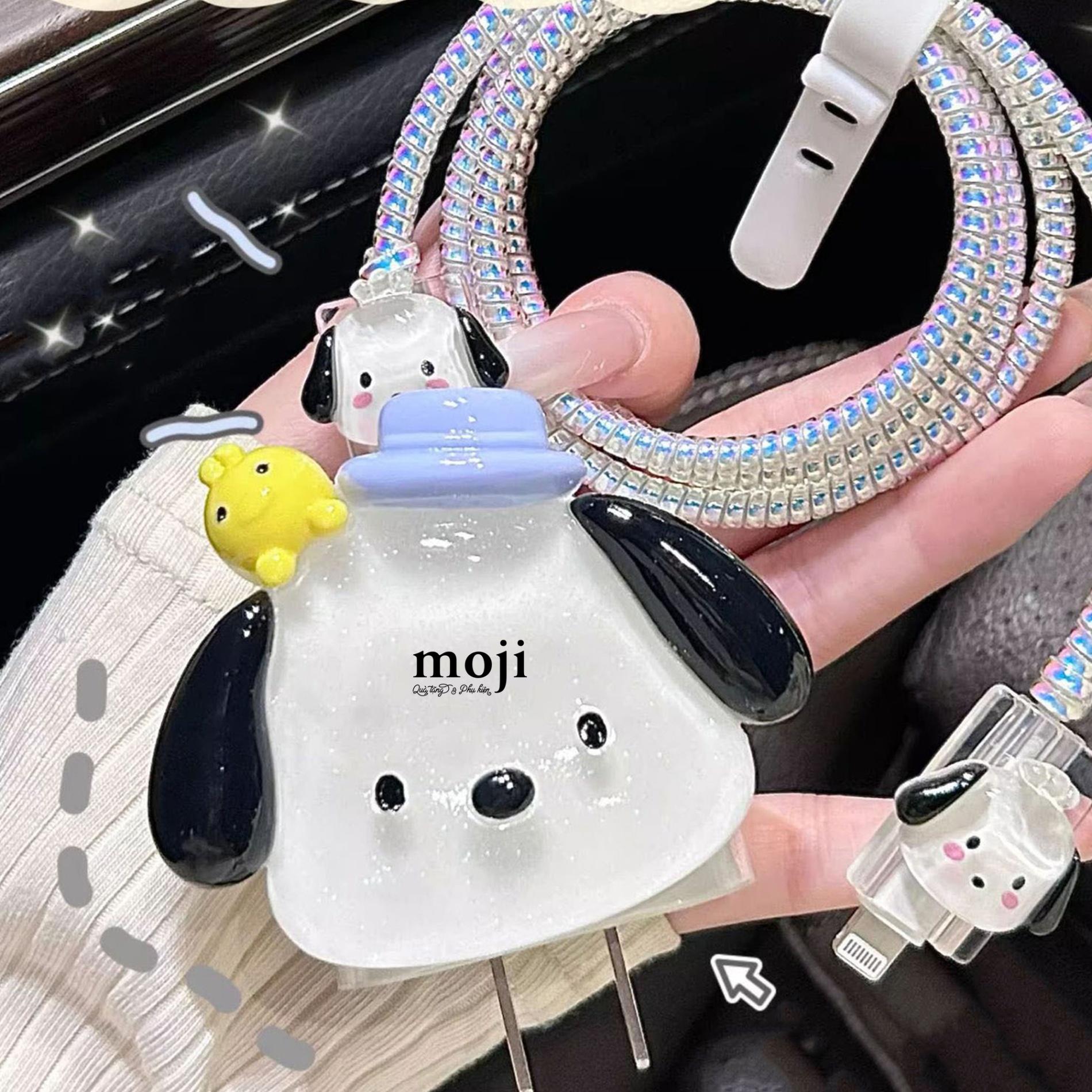 Bảo vệ củ sạc cáp sạc nhanh iPhone Cute dog face little friend đội mũ
