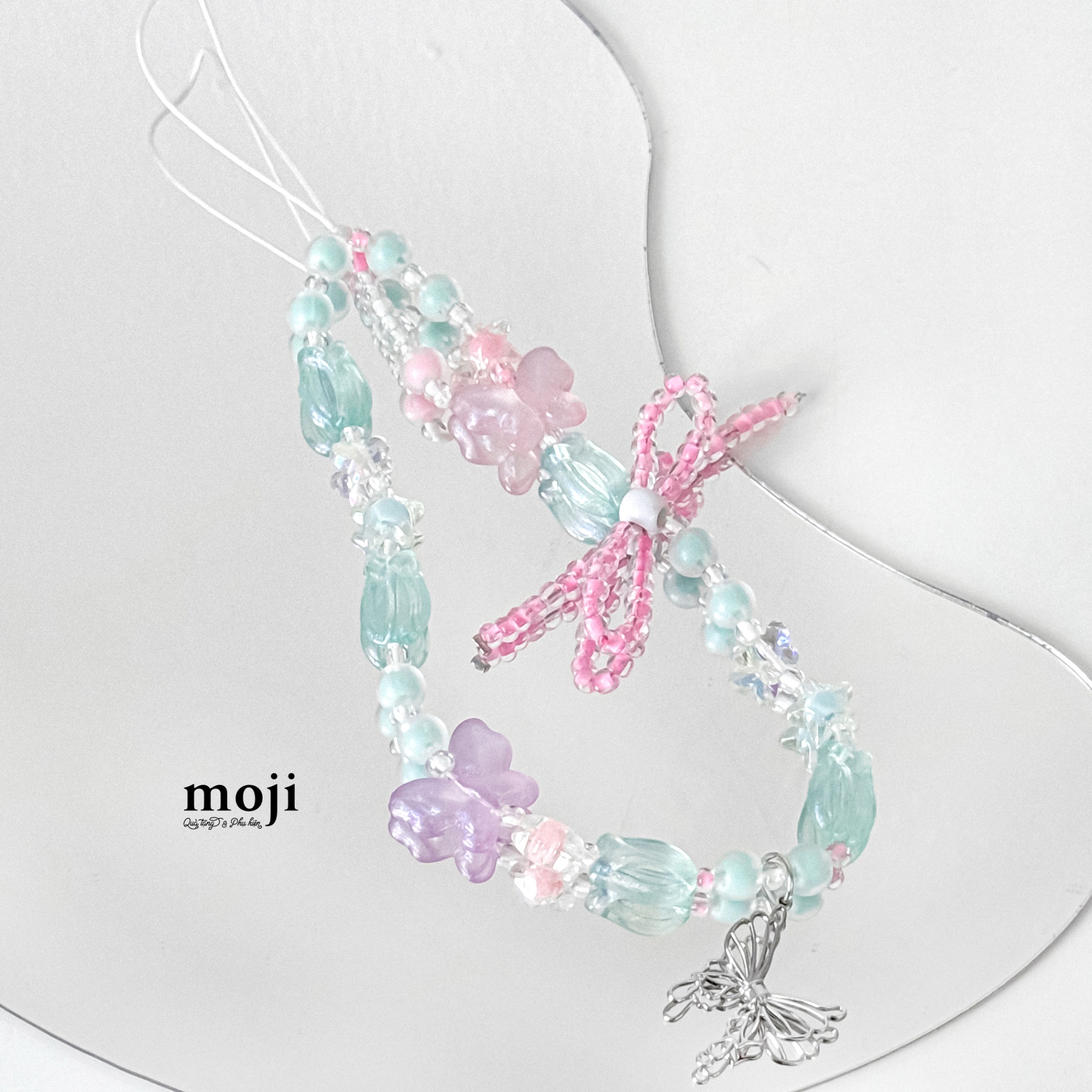 Dây đeo điện thoại Butterfly tulip flower star hạt kết bow nơ