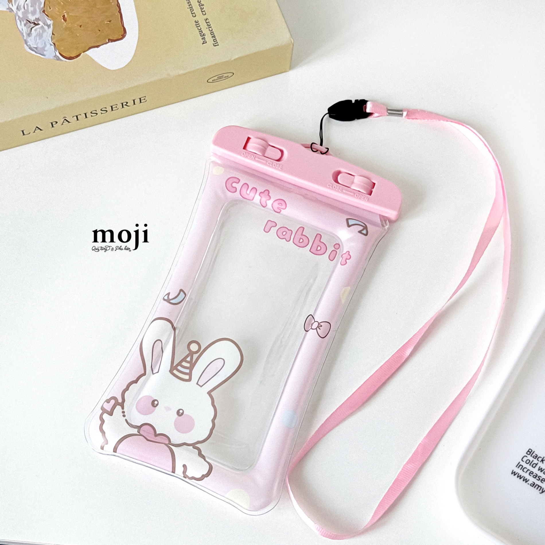 Túi chống nước điện thoại viền phao Cute rabbit má hồng đội mũ party