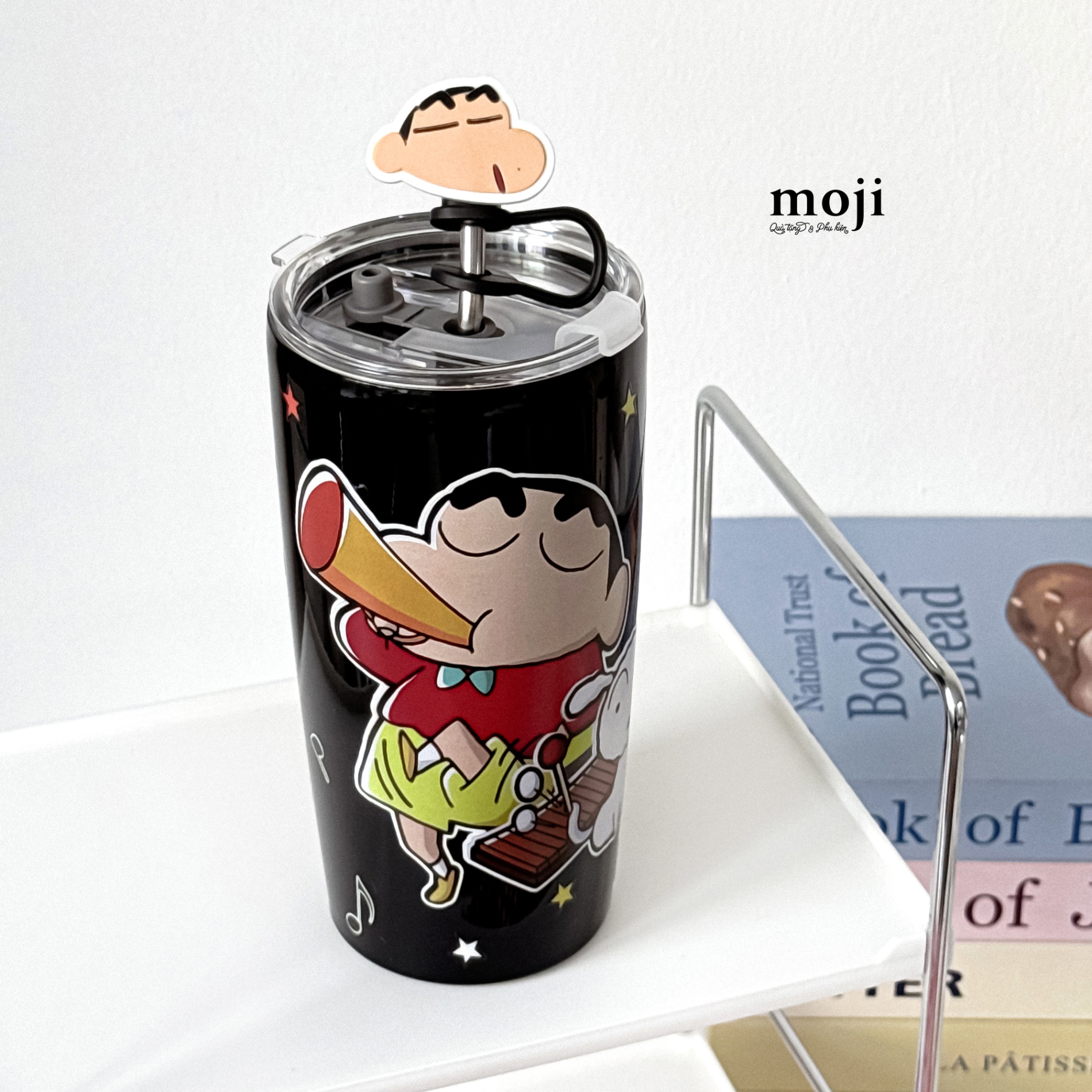 Ly cốc giữ nhiệt Shinchan đá chân Shiro dog kèm ống hút 500ml