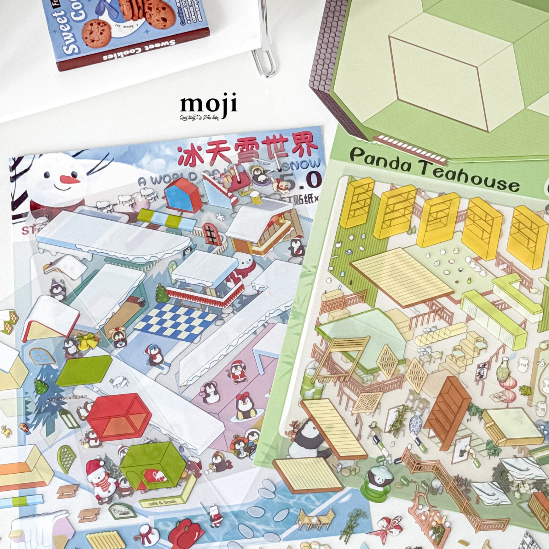 Sticker bảng MJ Build Gấu trúc Panda bear teahouse penguin chim cánh cụt ice and snow set4