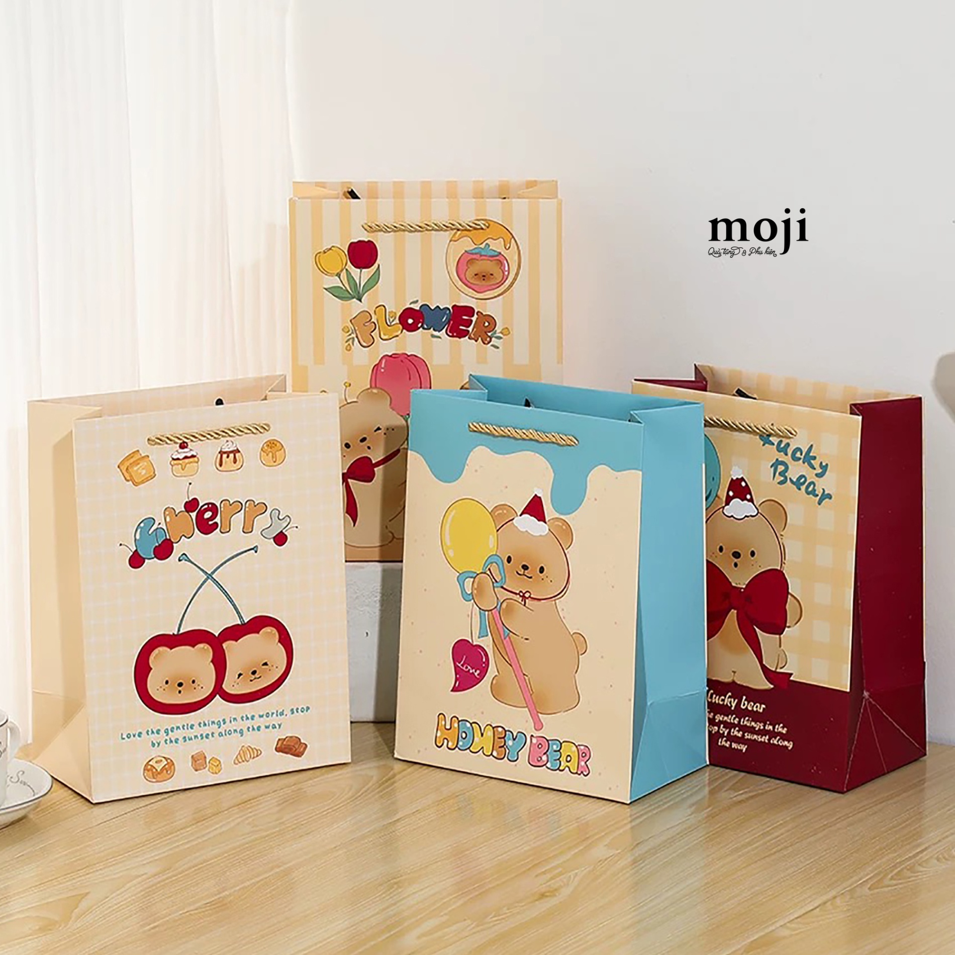 Bao túi quà Baby bear candy fruit flower bóng bay 12x25x33