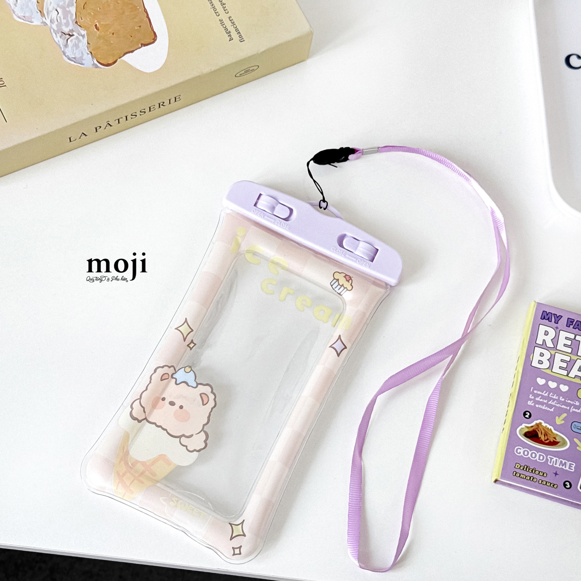 Túi chống nước điện thoại viền phao Baby bear ice cream