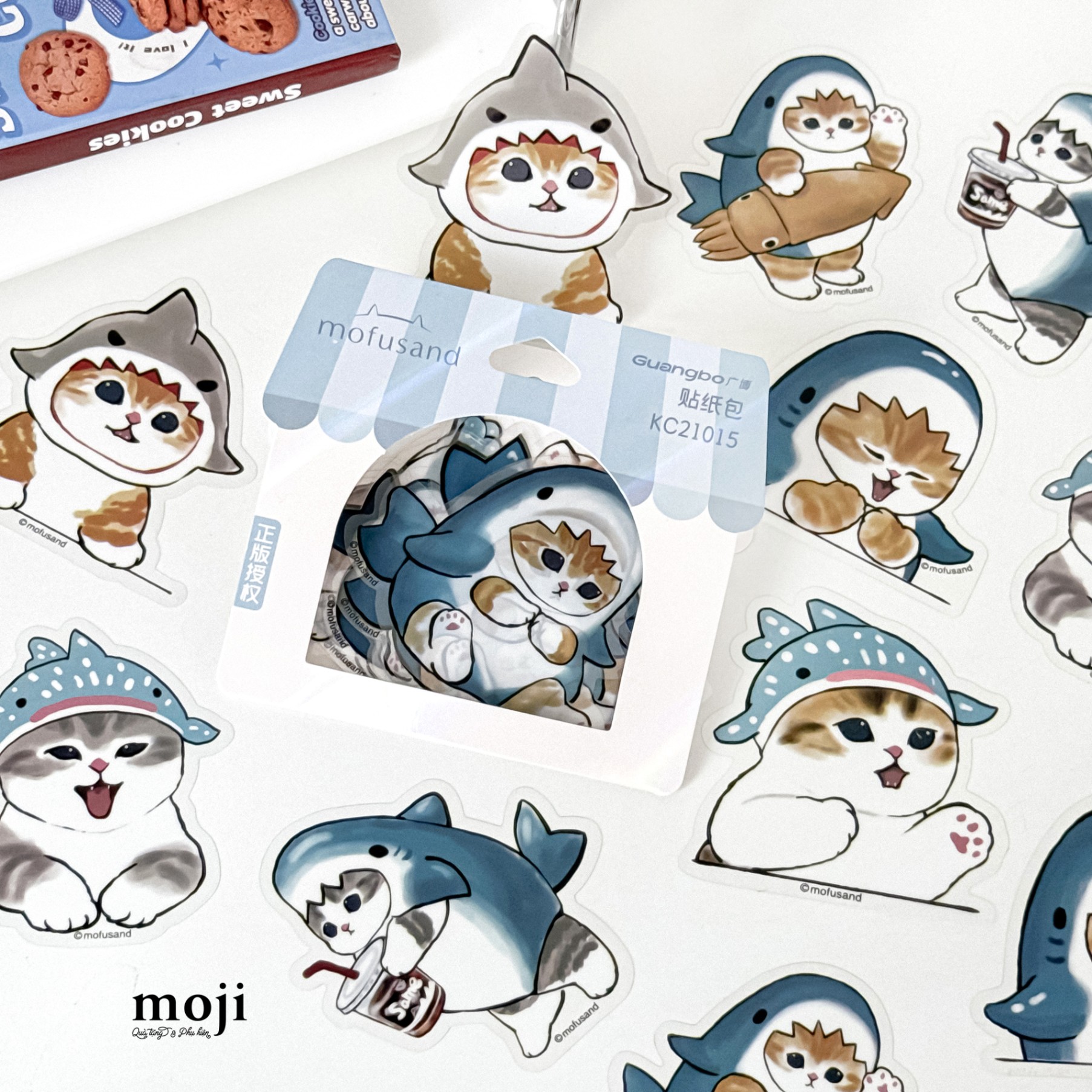 Sticker túi Mofusand cat cosplay shark set24