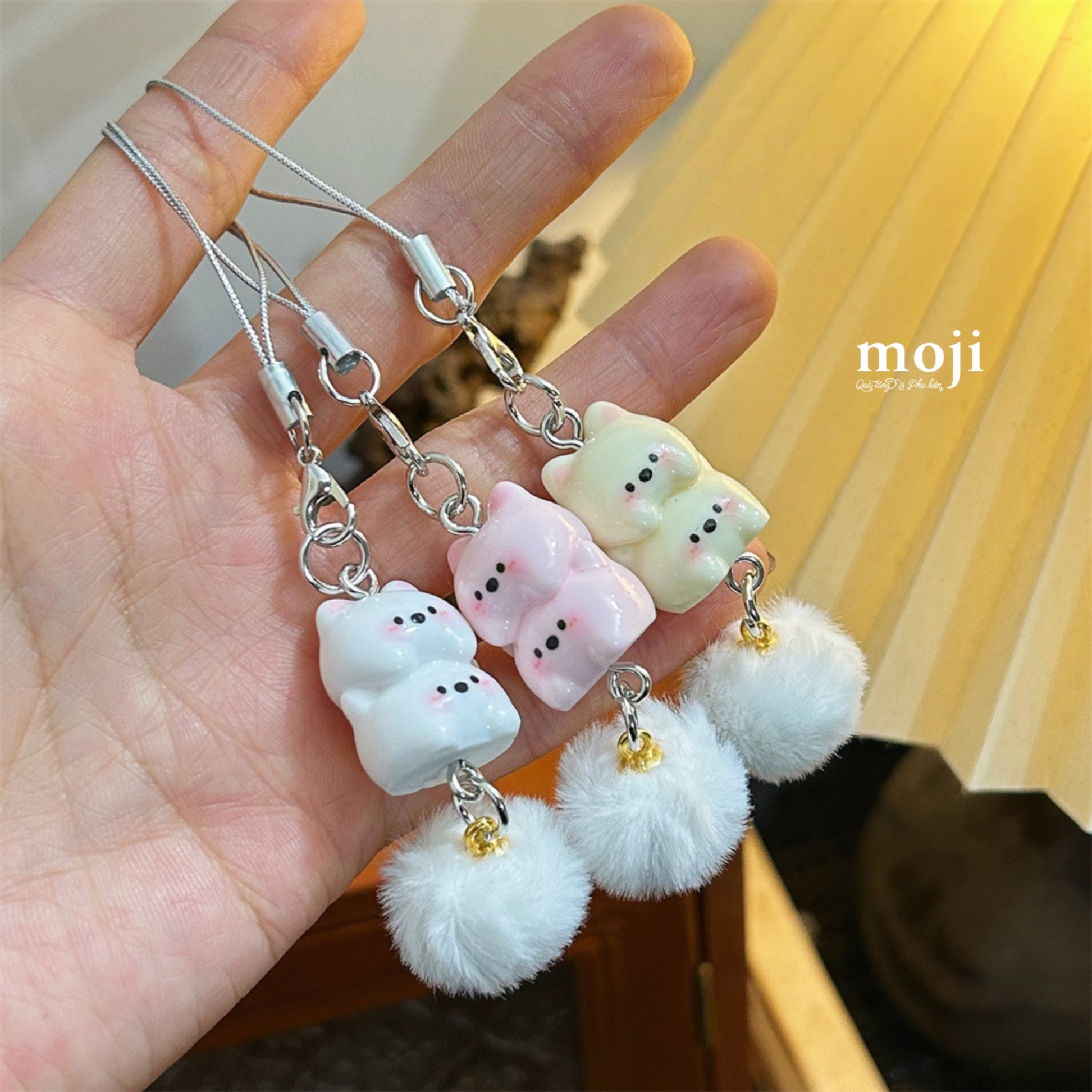 Móc đeo điện thoại Cute animal face xếp chồng cục bông