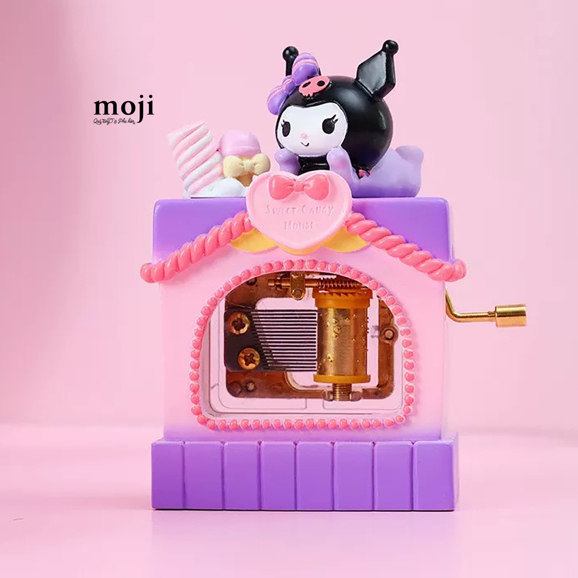 Music box Sanrio family Kuromi sweet candy house có đèn 5x9x12