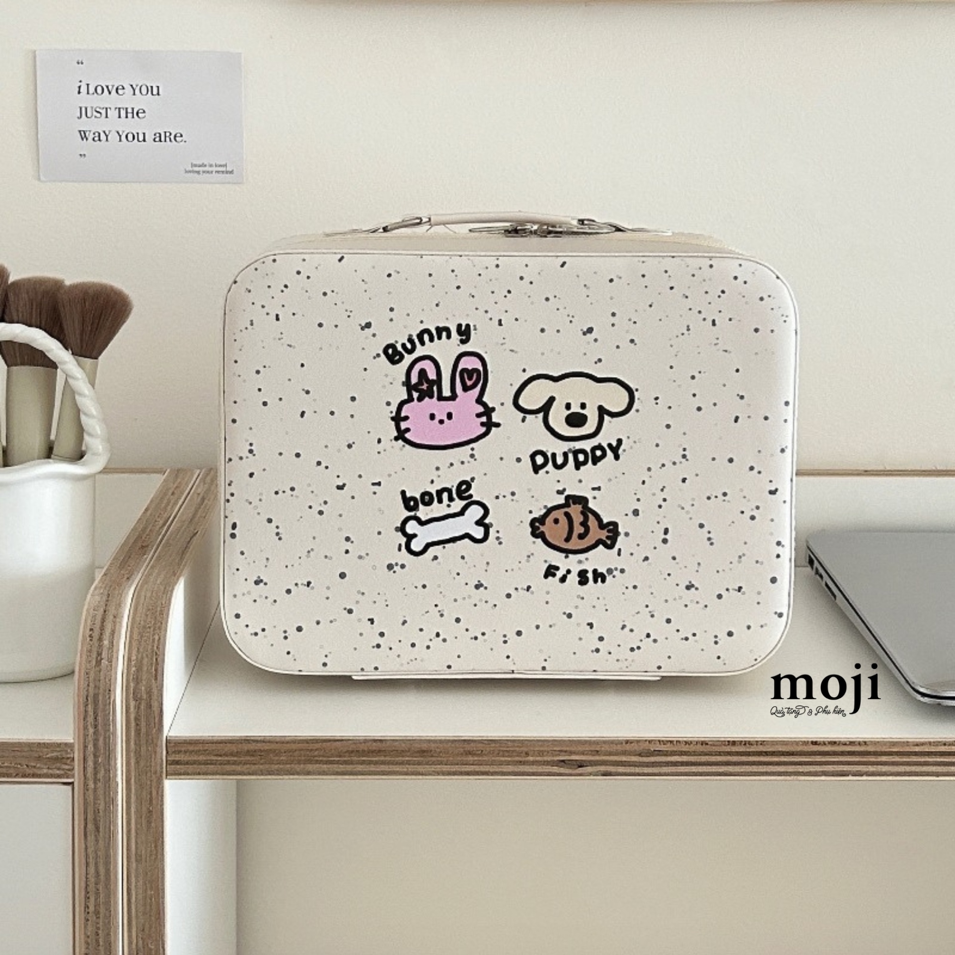 Hộp đựng mỹ phẩm Bunny puppy bone fish light dust texture art style 11x18x24