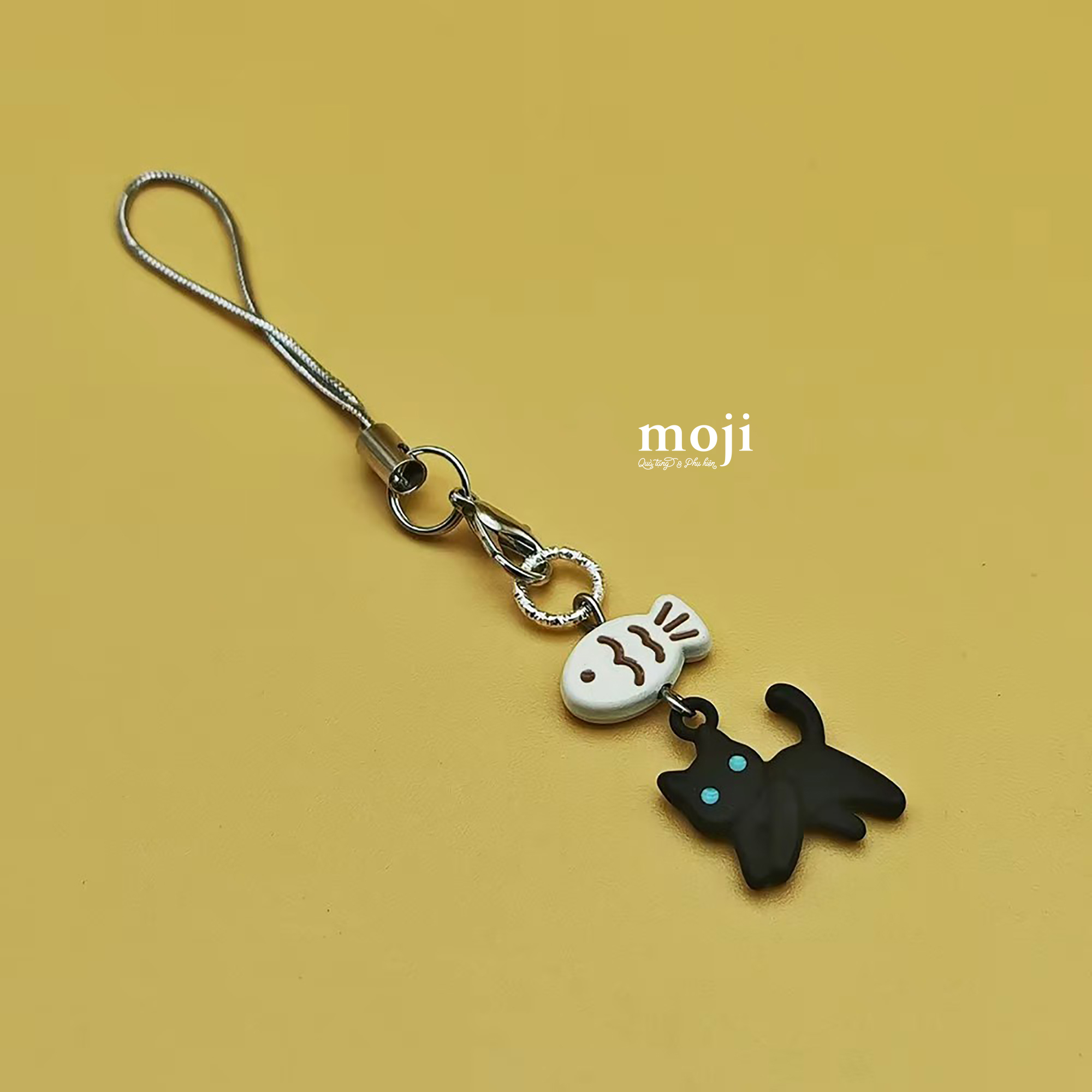 Móc đeo điện thoại Black cat fish cá nhỏ