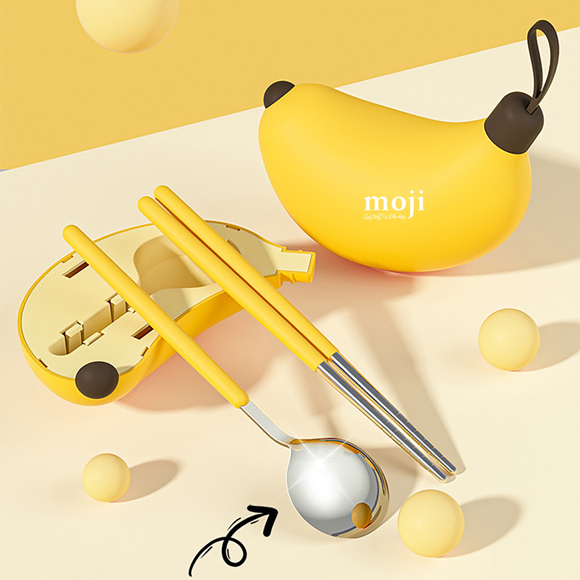 Bộ thìa đũa kim loại gấp gọn Fruit banana basic