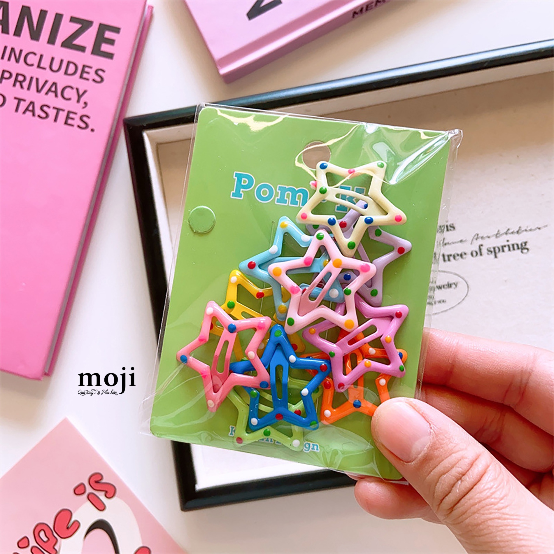Kẹp tóc MJ Star shape ngôi sao chấm màu sắc set10
