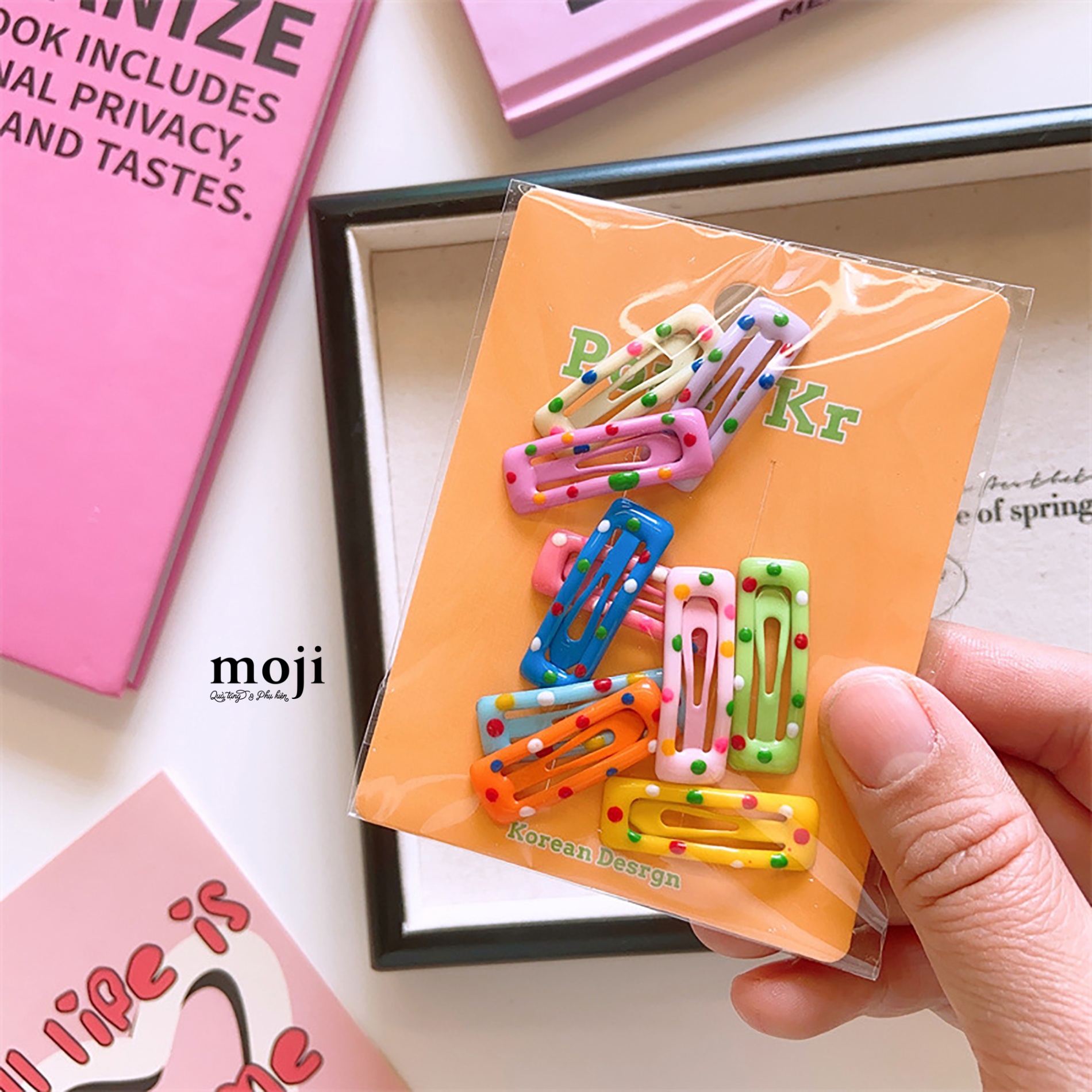 Kẹp tóc MJ Square shape chữ nhật chấm màu sắc set10