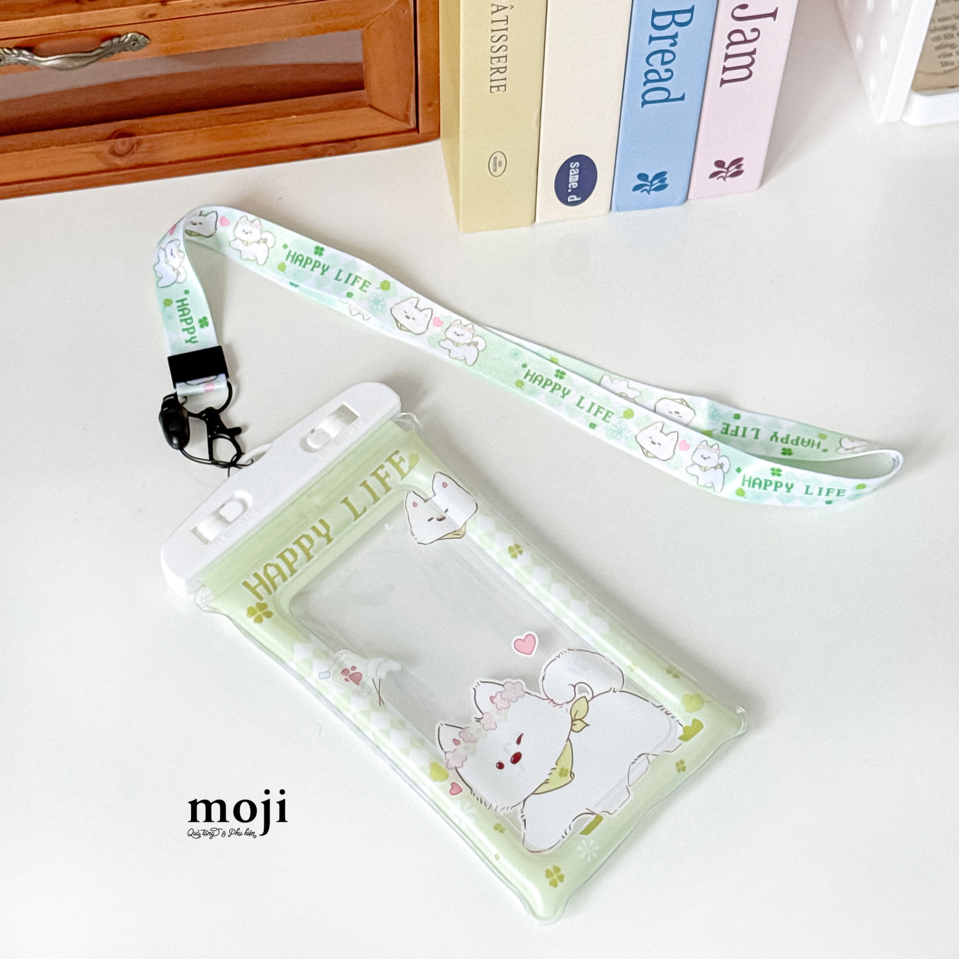 Túi chống nước điện thoại viền phao Cute dog flower happy life