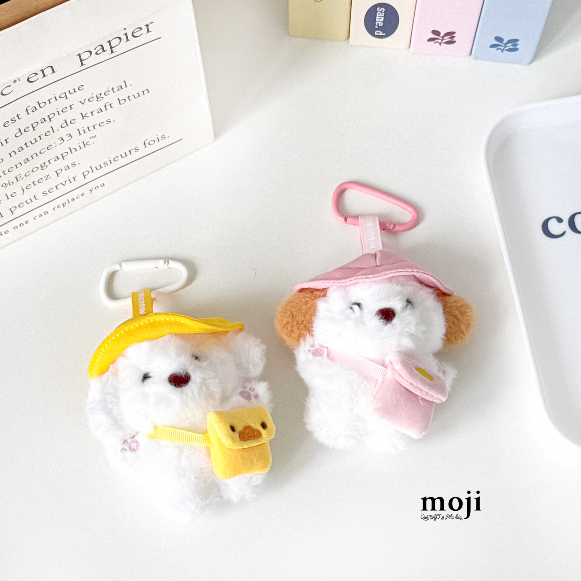 Móc khóa nhồi bông Cute dog đội mũ đeo túi hình vịt