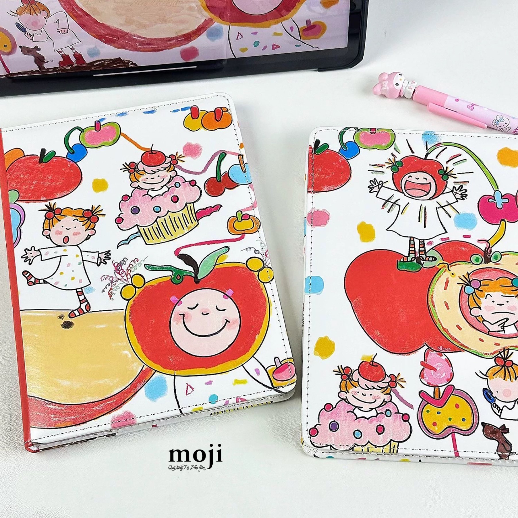 Sổ vở cao cấp bọc da Little girl fruit cupcake painting 15x20