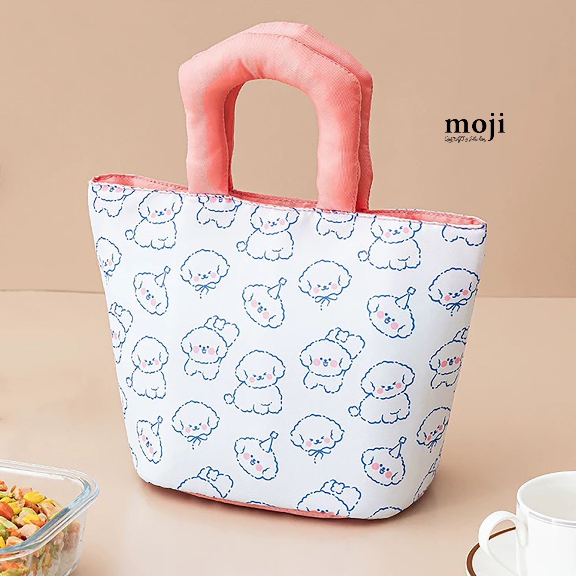 Túi đựng cơm giữ nhiệt Cute dog lông xù má hồng 15x20x30