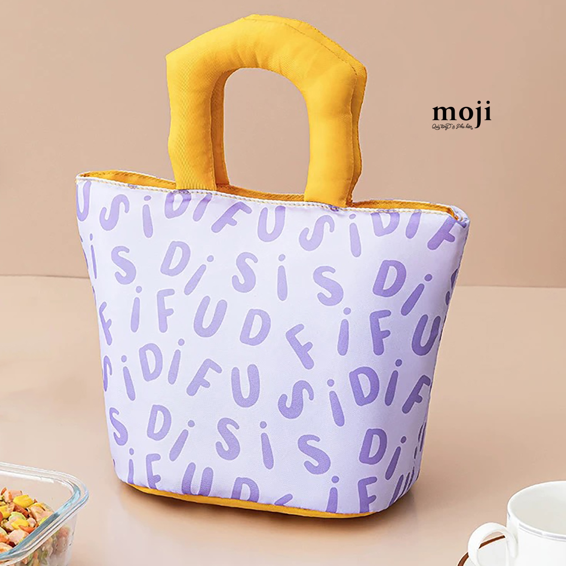 Túi đựng cơm giữ nhiệt Alphabet nền màu 15x20x30