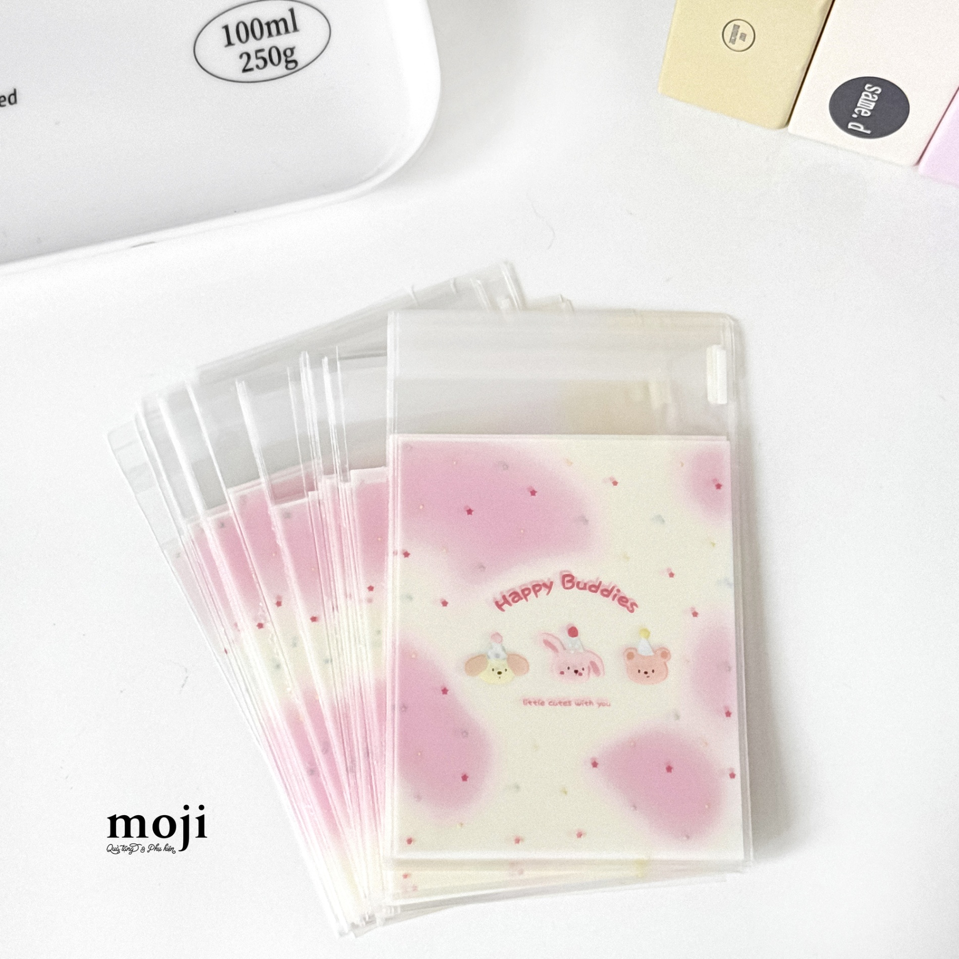 Sleeve đựng card dán Cute animal face đội mũ party happy buddies nền ngôi sao 8x10 set50