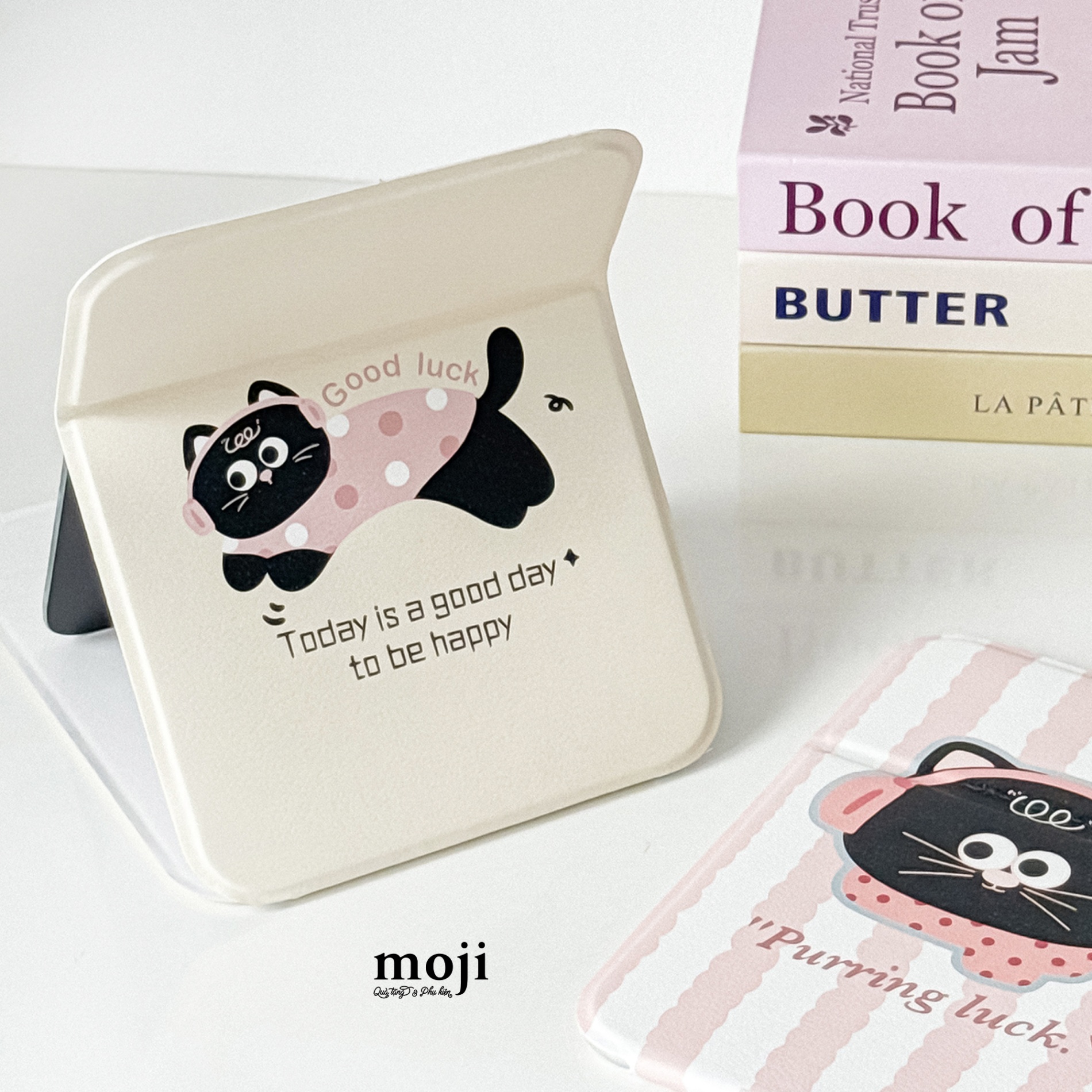 Gương gập để bàn Black cat good luck today is a good day 15x20