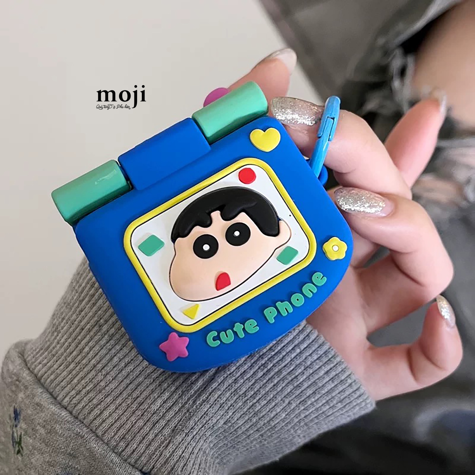 Case Airpods Shinchan face cute phone kèm gương