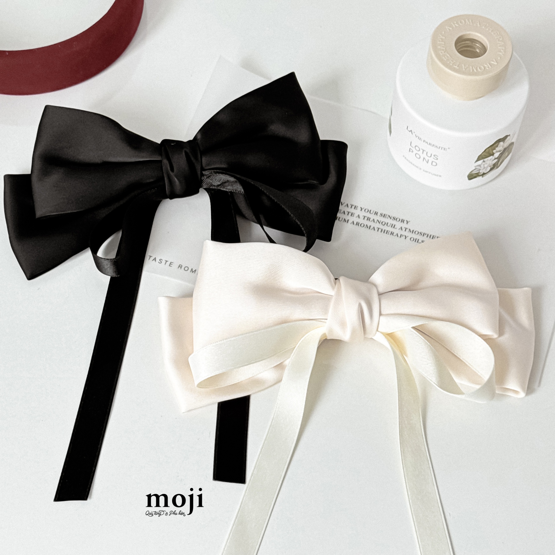 Kẹp tóc MJ Bow nơ 1 màu 2 tầng nhiều dây dài