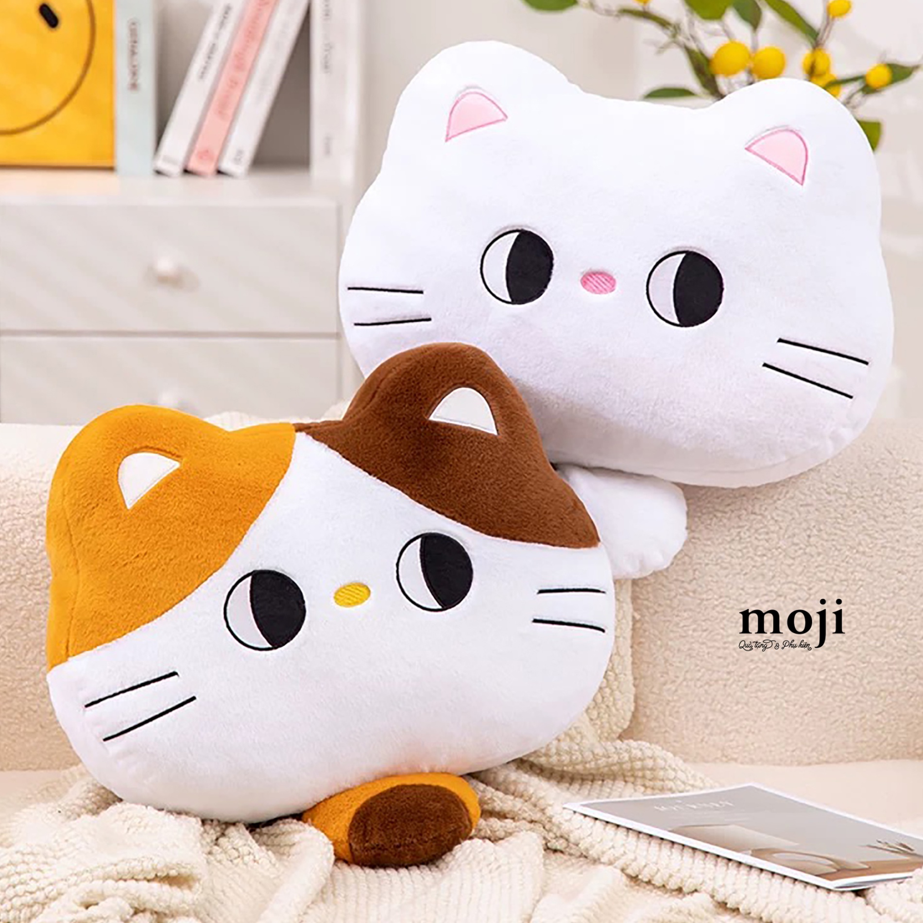 Gấu bông tựa đầu oto Cute cat face liếc mắt có đuôi 30cm