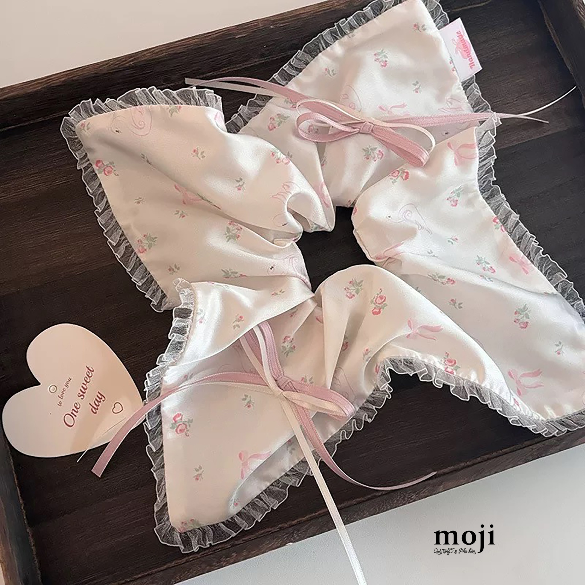 Buộc tóc scrunchies Thiên nga hoa nhỏ bow nơ ruy băng viền voan