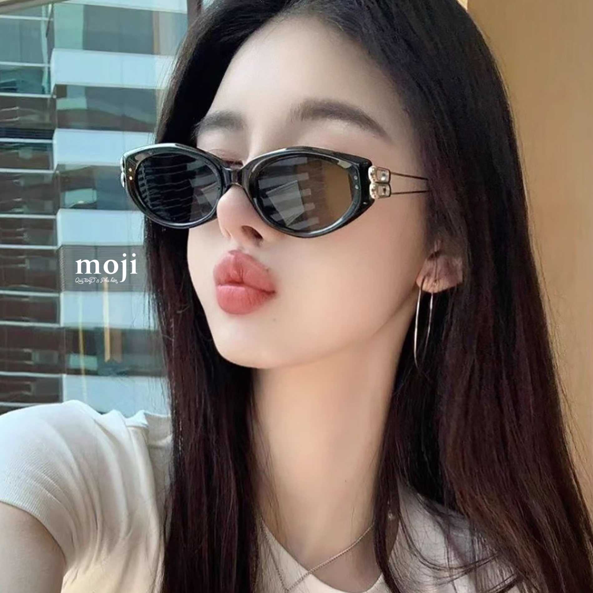 Kính mát gọng kim loại mắt nhựa 2 chấm dọc 2 hình chữ nhật nhỏ