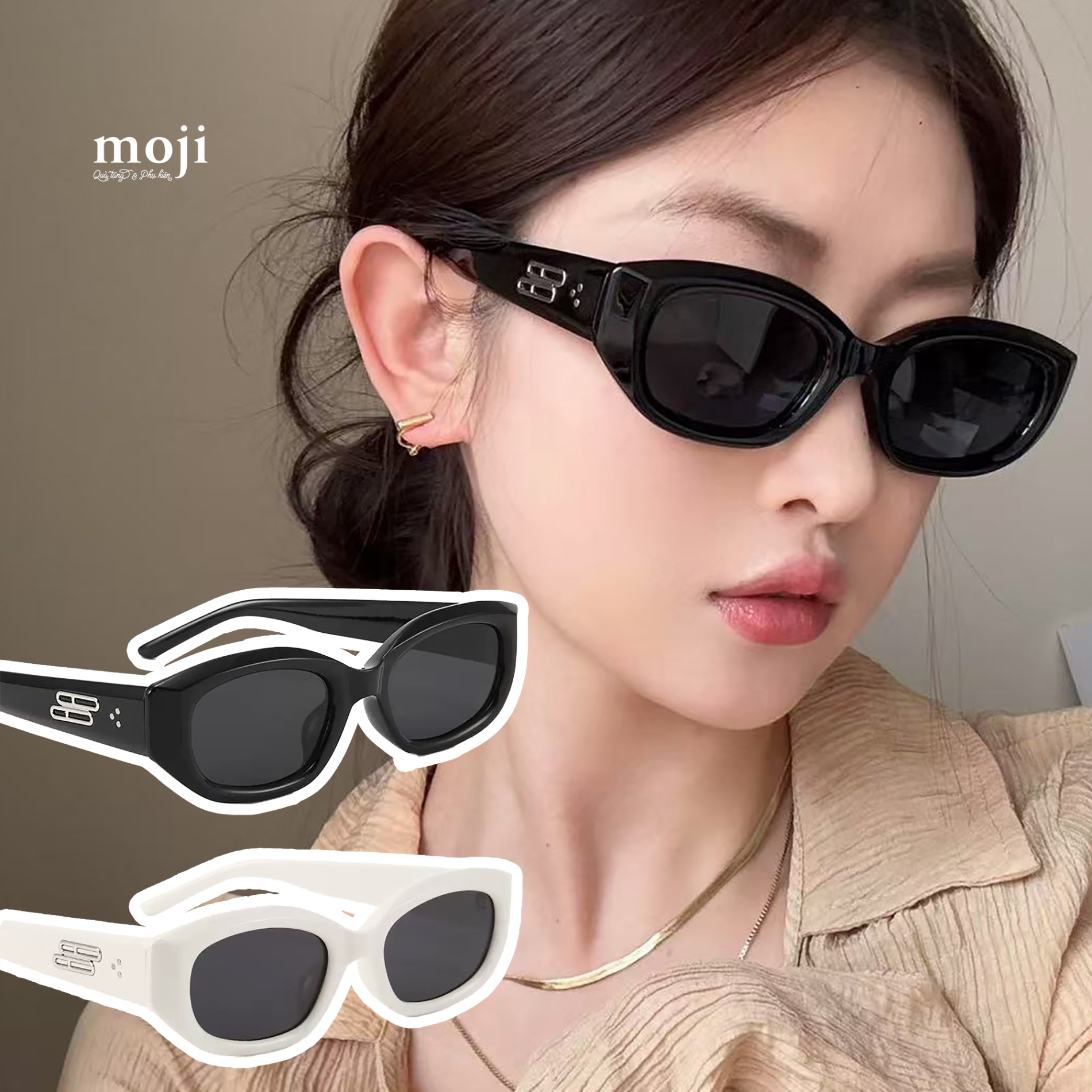 Kính mát gọng nhựa 2 chữ nhật bo góc gạch giữa 3 chấm đỉnh tam giác