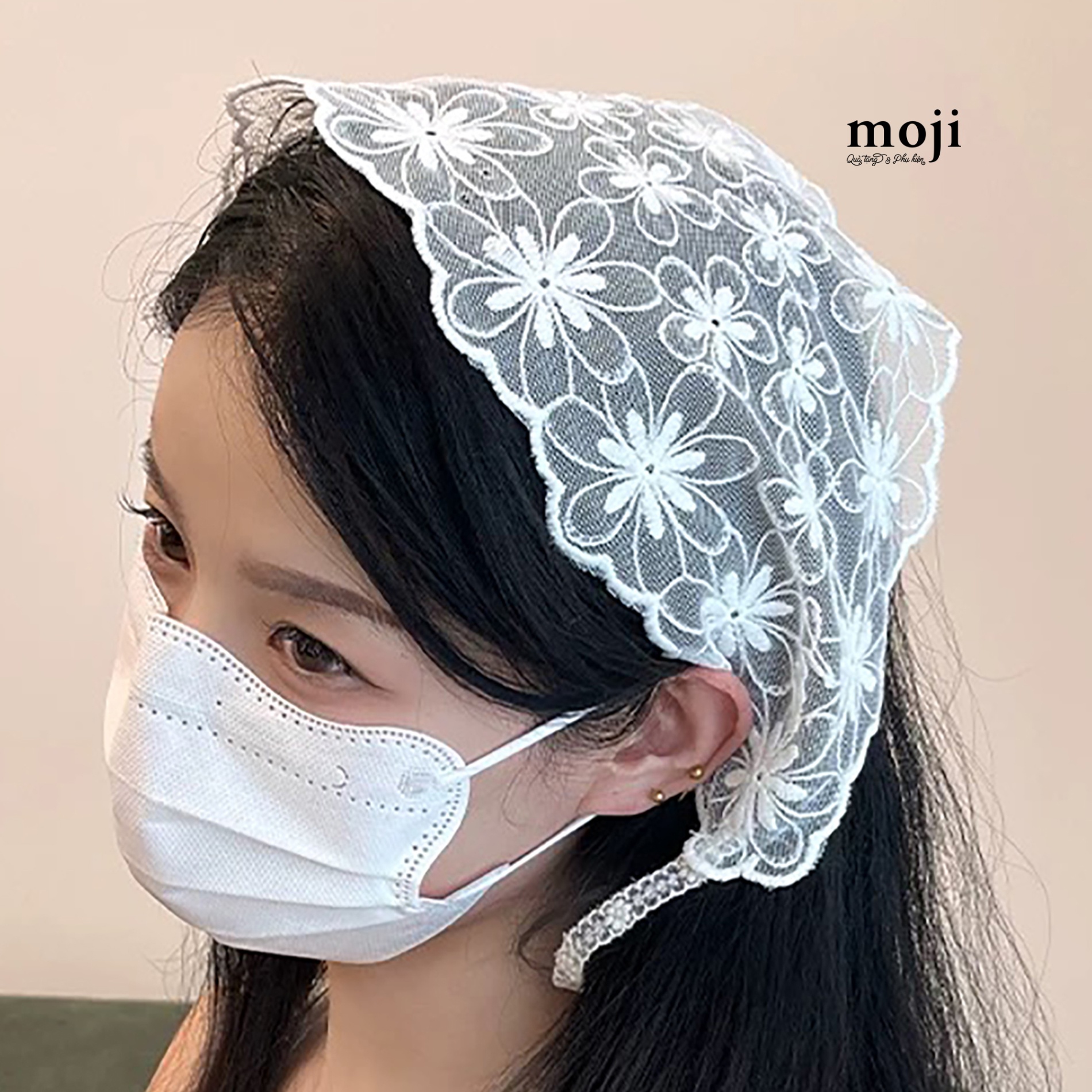 Khăn bandana ren Basic big flower 17x48