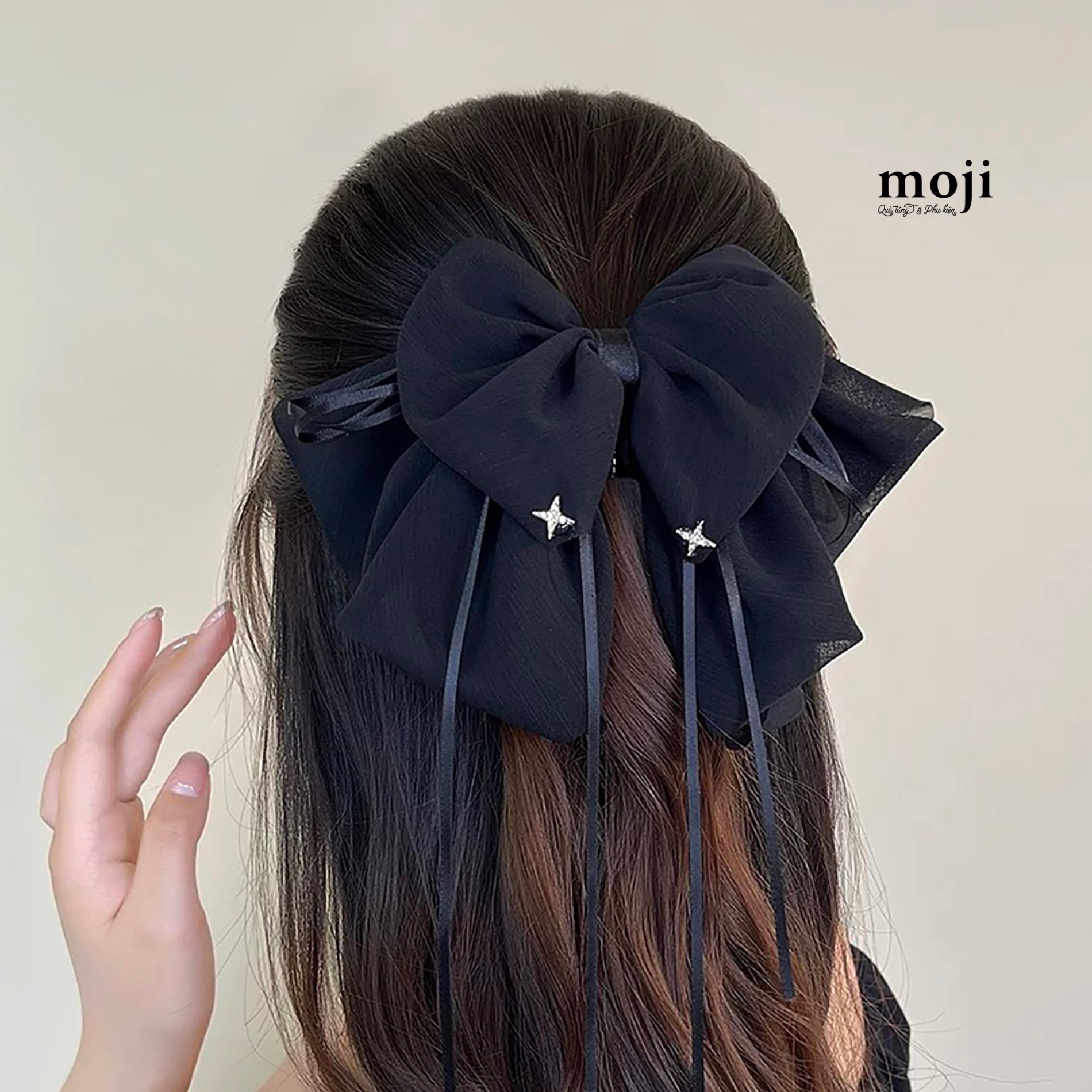 Kẹp tóc càng cua Big bow nơ phối ruy băng đính ngôi sao