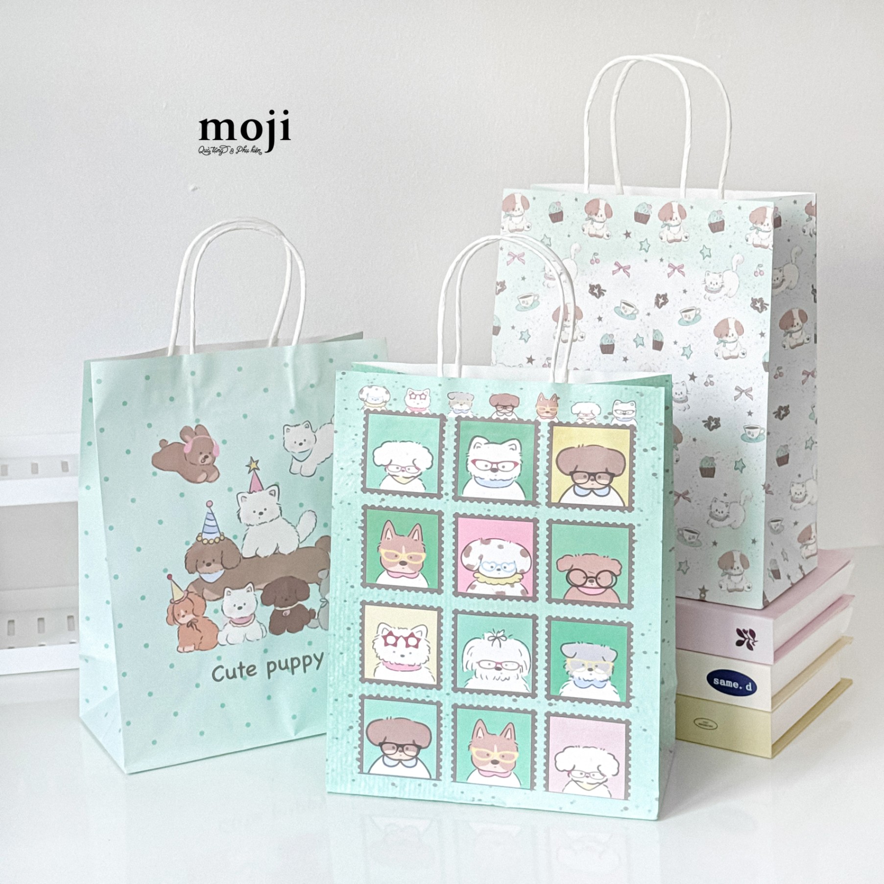 Bao túi quà Cute puppy dog stamp bow cupcake star 11x21x27