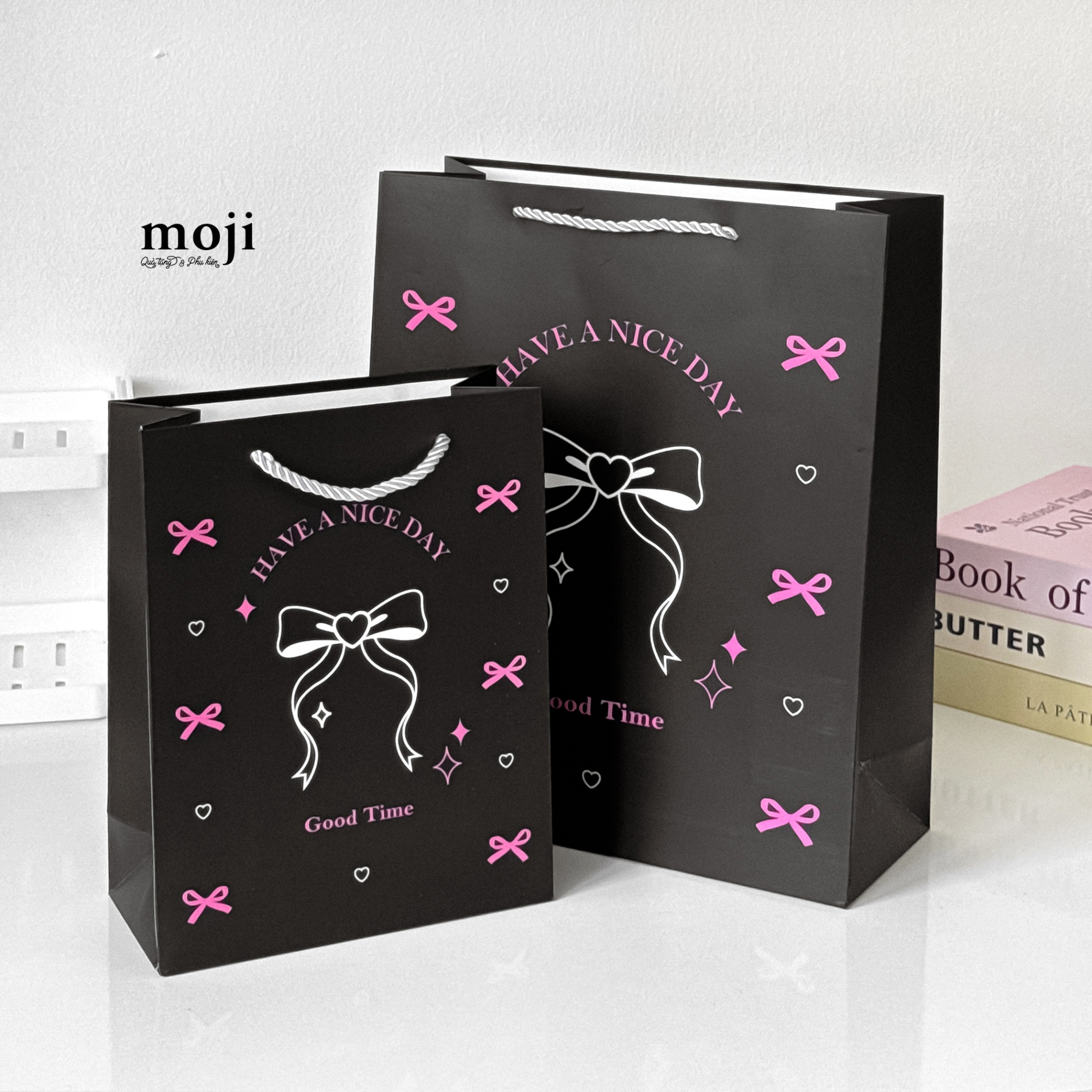 Bao túi quà Heart bow nơ have a nice day good time 10x26x32