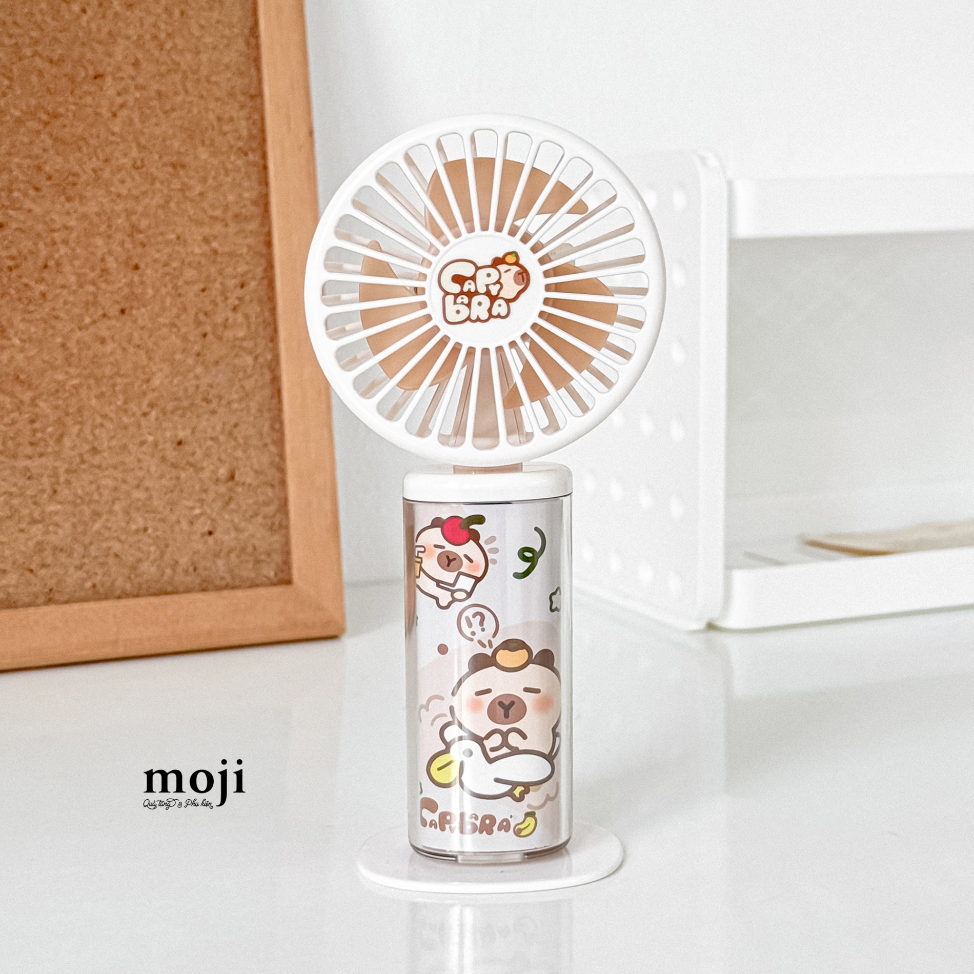 Quạt USB cầm tay sạc tích điện Capybara fruit happy time