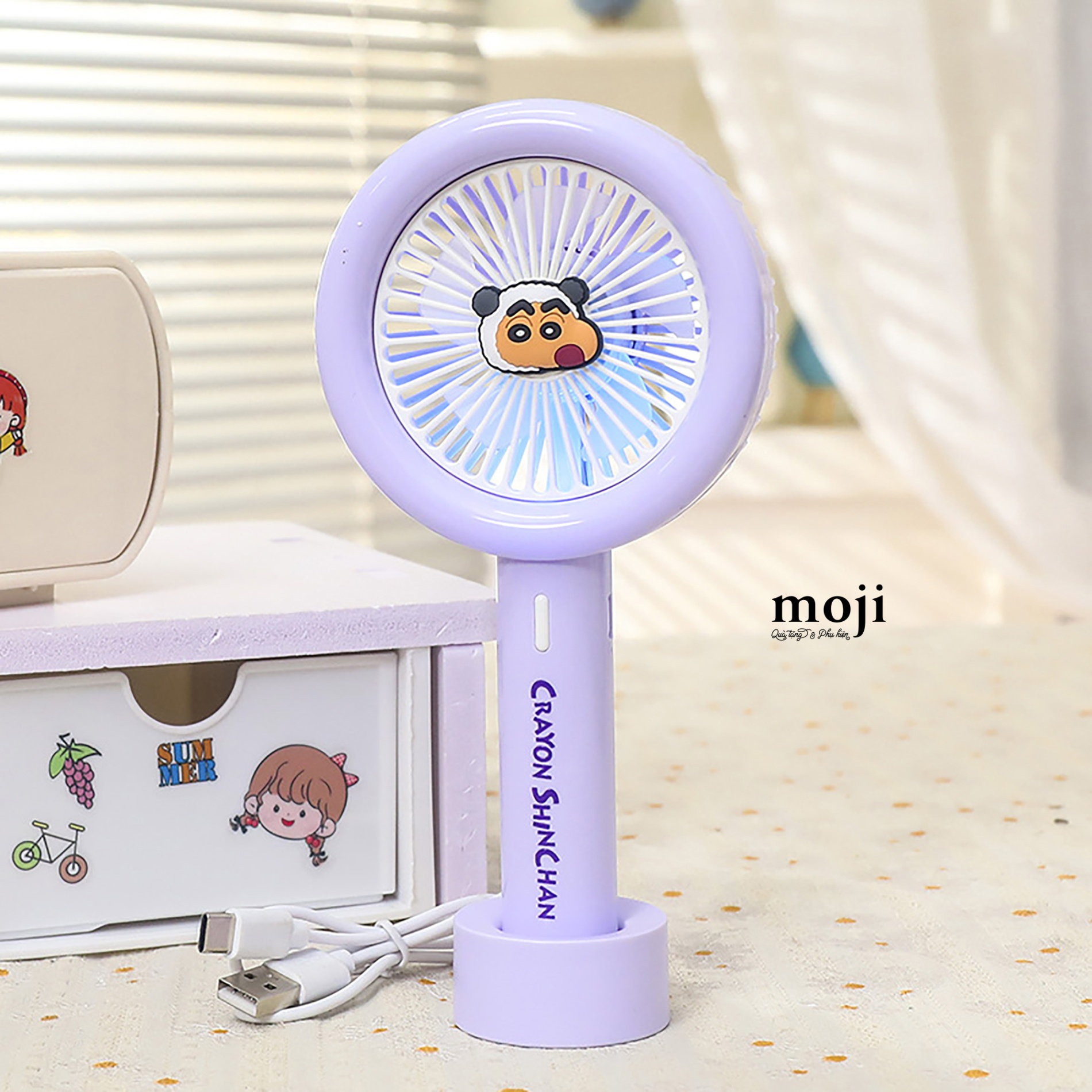 Quạt USB cầm tay sạc tích điện Crayon Shinchan cosplay animal face