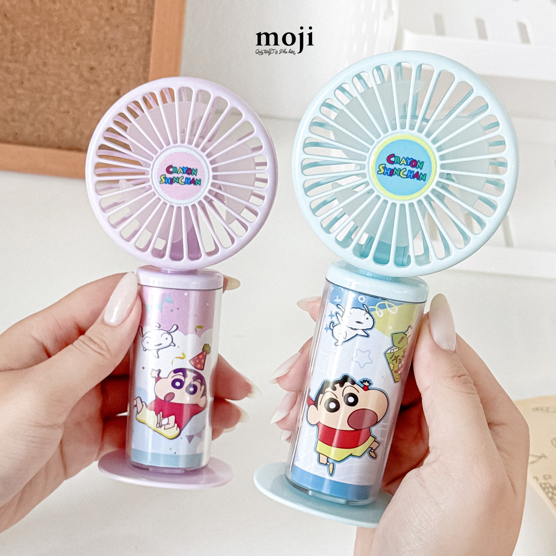 Quạt USB mini sạc tích điện Crayon Shinchan playing with Shiro dog