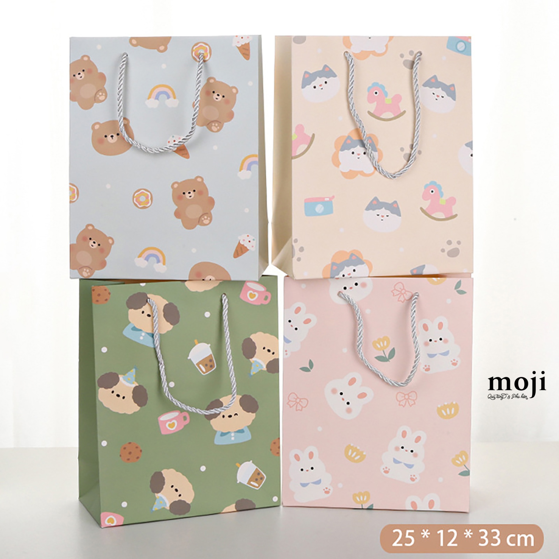 Bao túi quà Cute animal flower milk tea rainbow ngựa gỗ 12x25x33